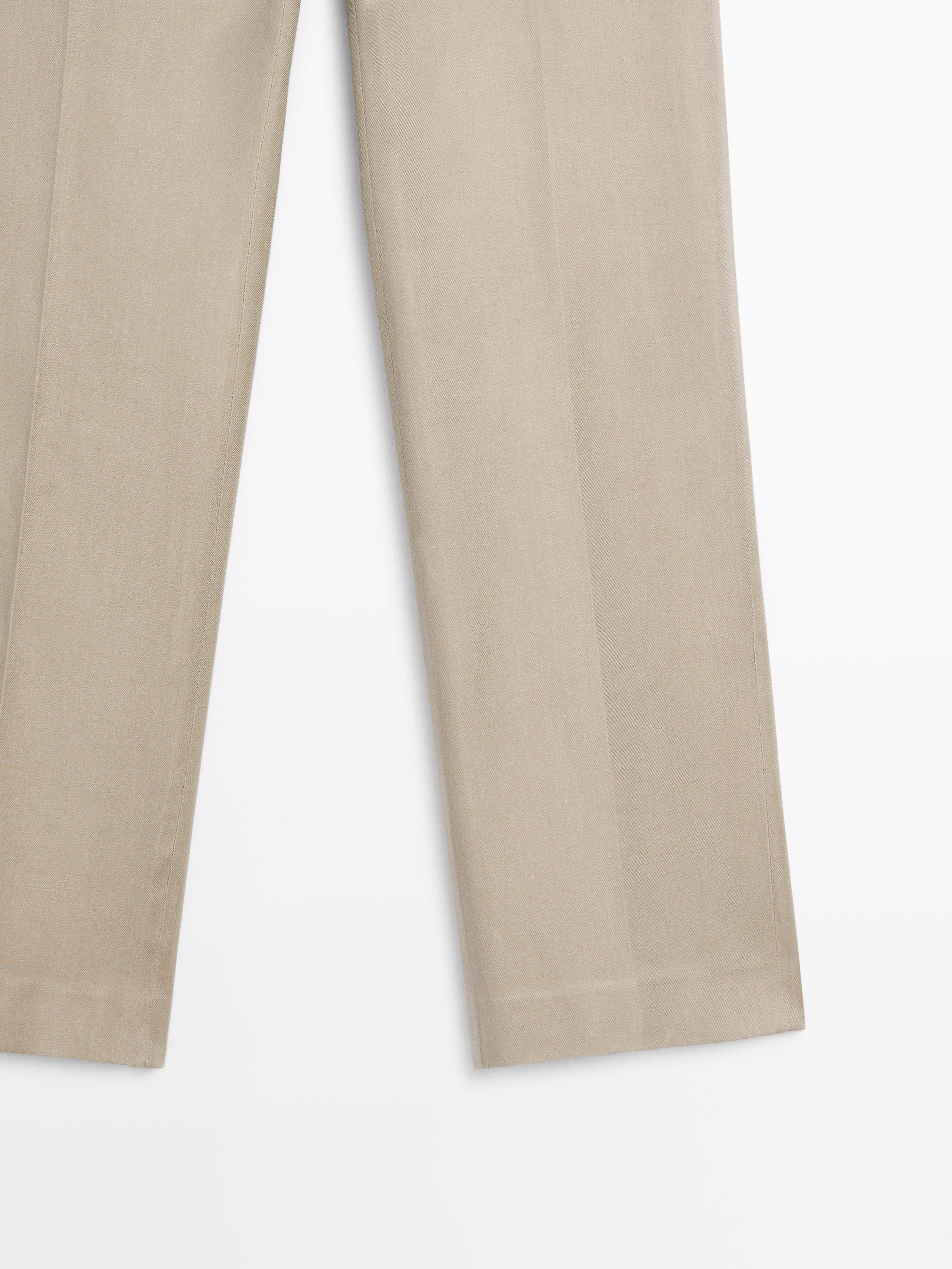 Straight-leg linen blend trousers — BEIGE