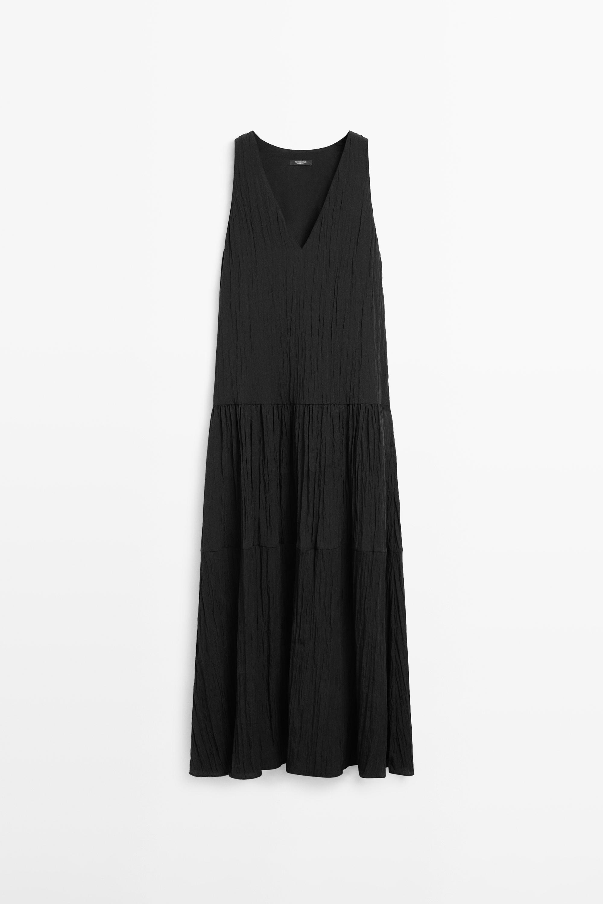 Flowing pleated midi dress Black Dress | Massimo Dutti Flowing pleated midi dress Black Dress | Massimo Dutti