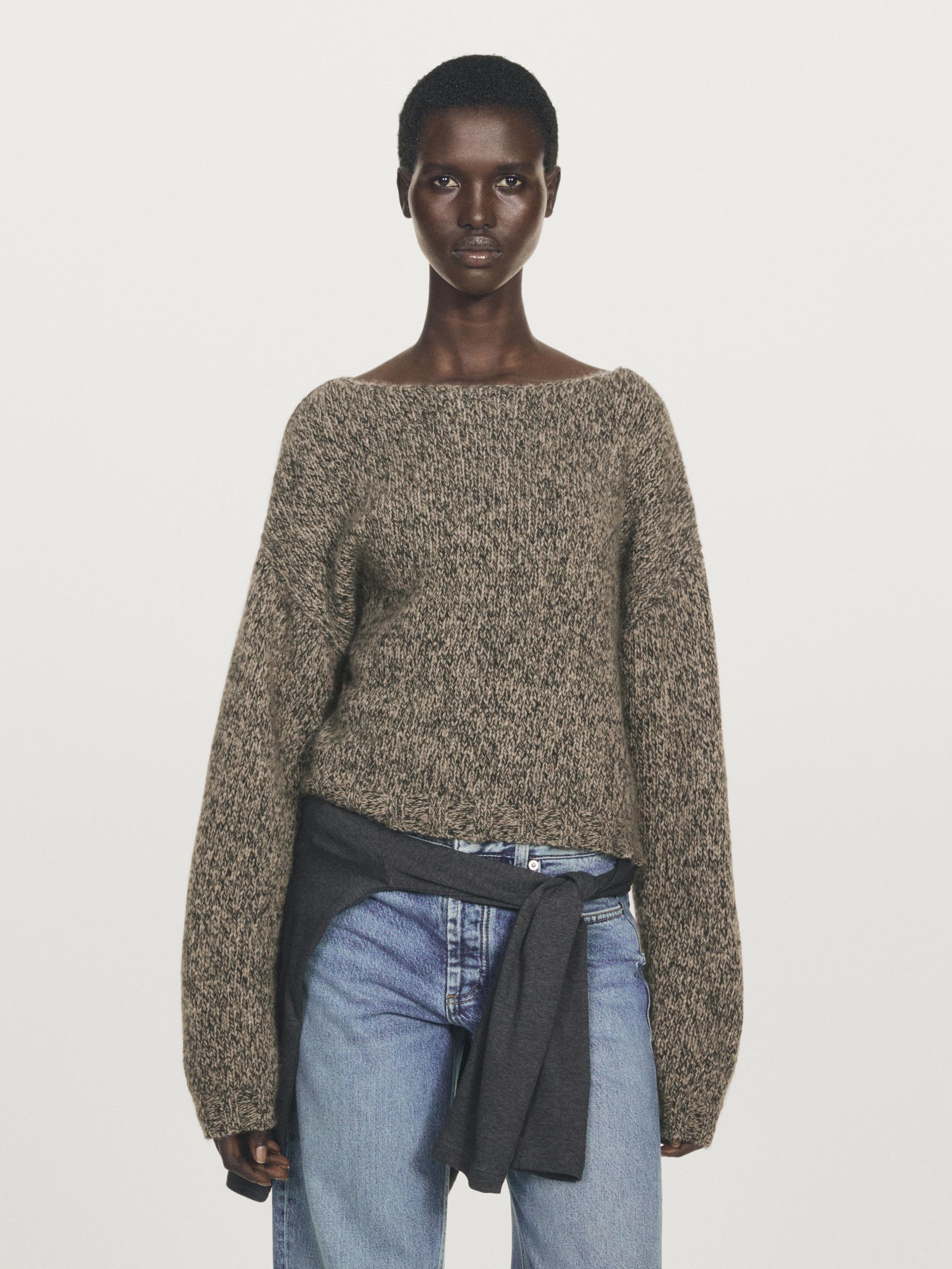 Dzianinowy Sweter Ze 100% Kaszmiru Z Dekoltem Łódką - Norkowy - M - Massimo Dutti - Kobieta
