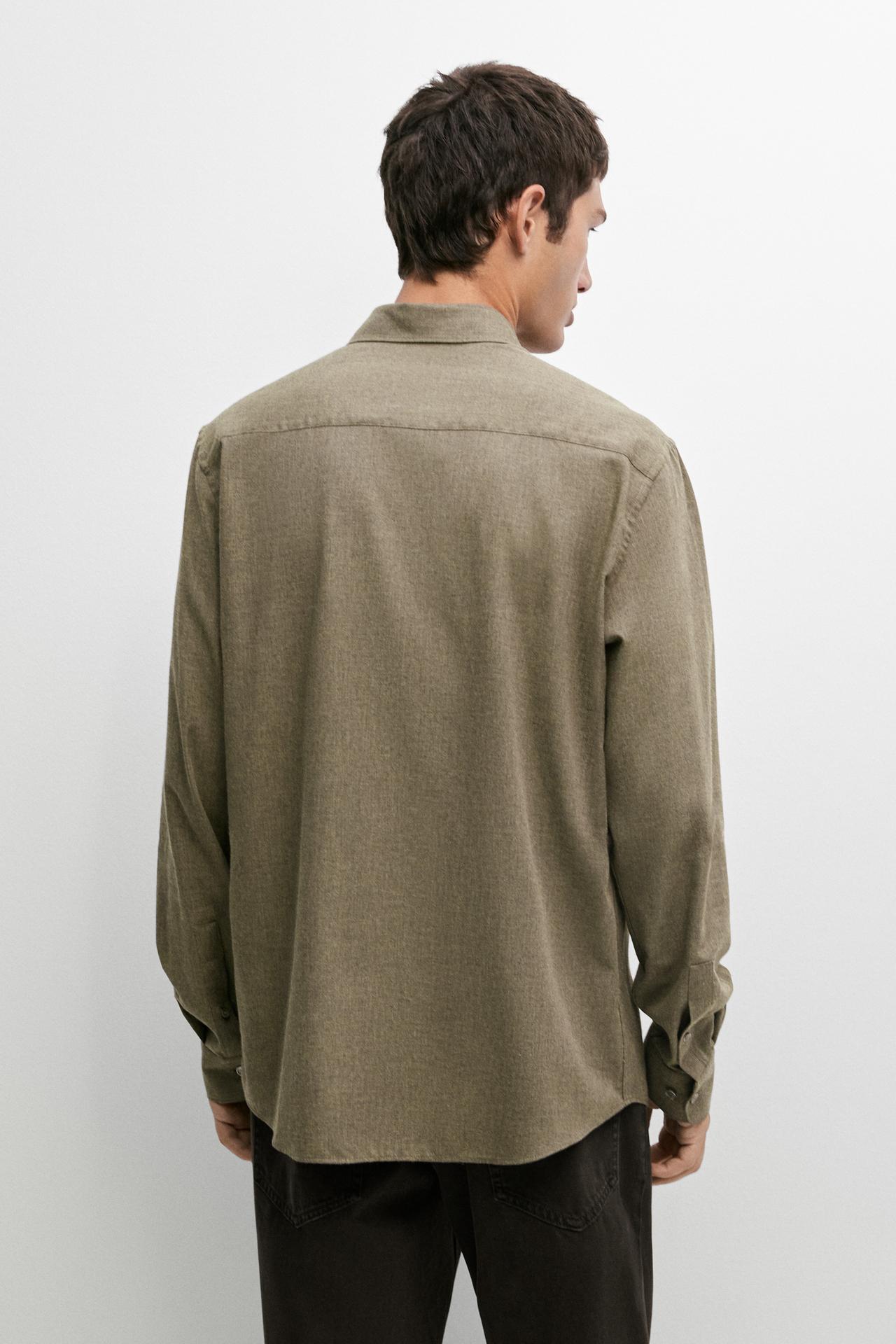 100% cotton regular fit melange twill shirt — GREEN