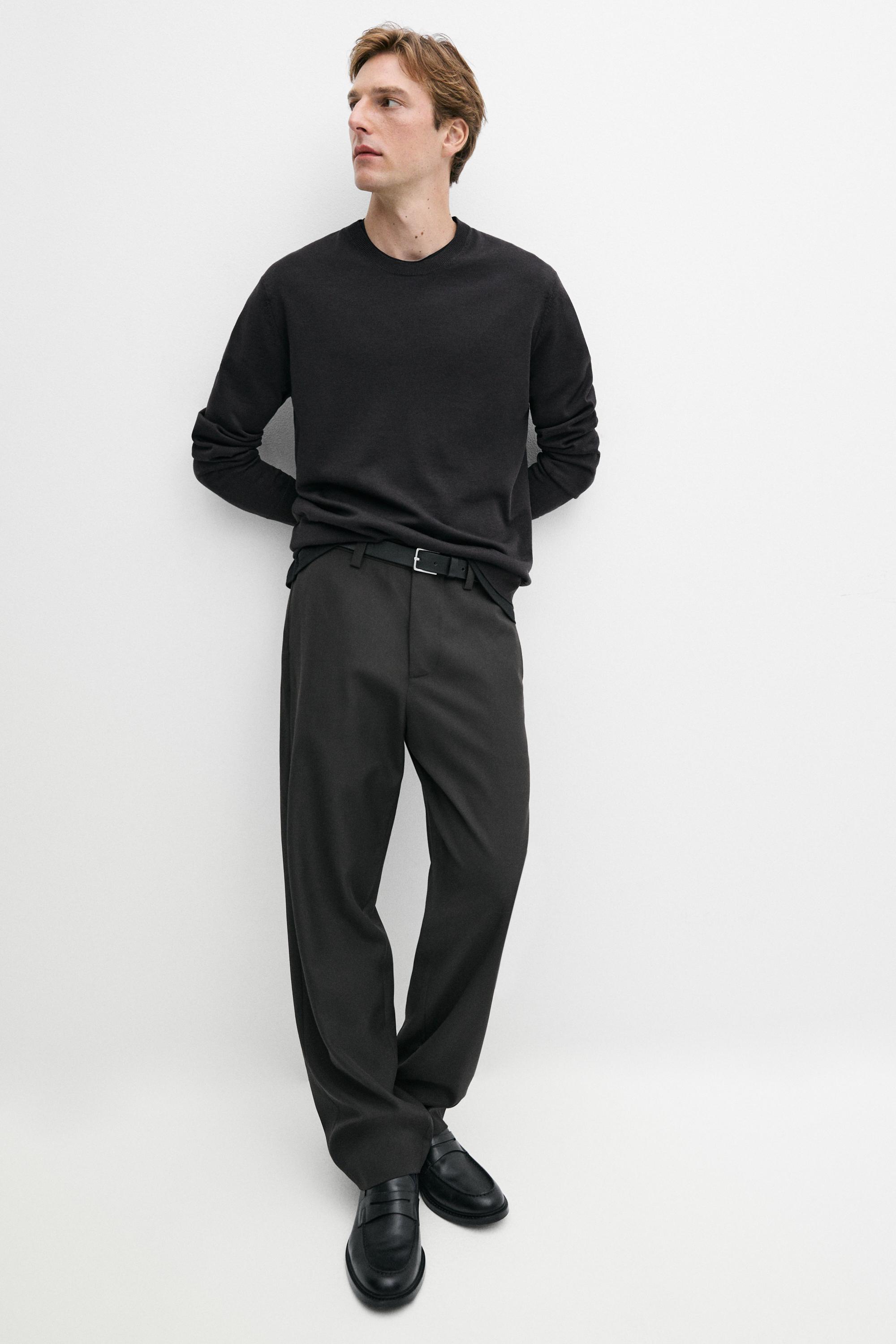 100% merino wool knit round neck sweater — Greyish green