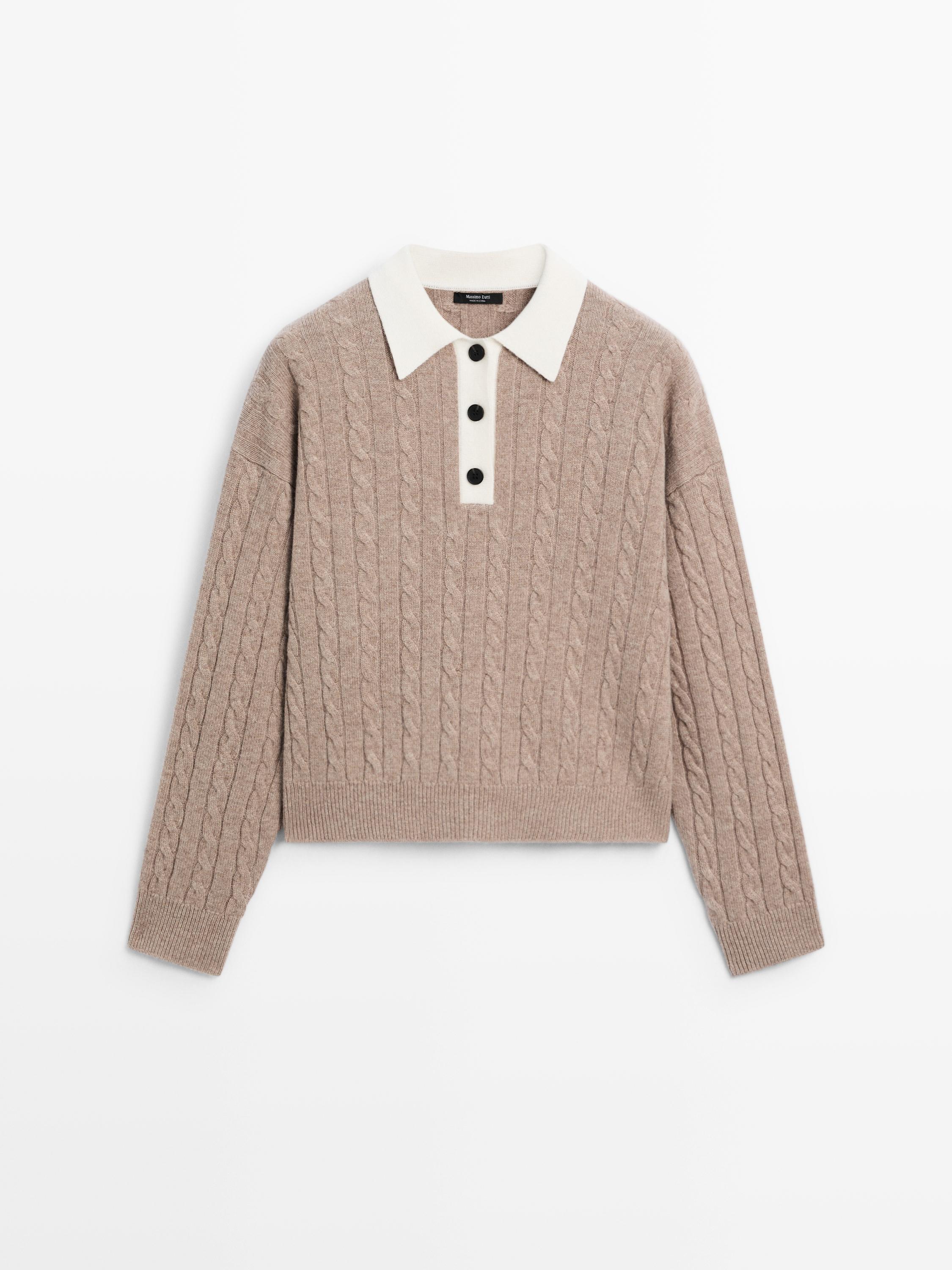 Wool blend polo collar sweater