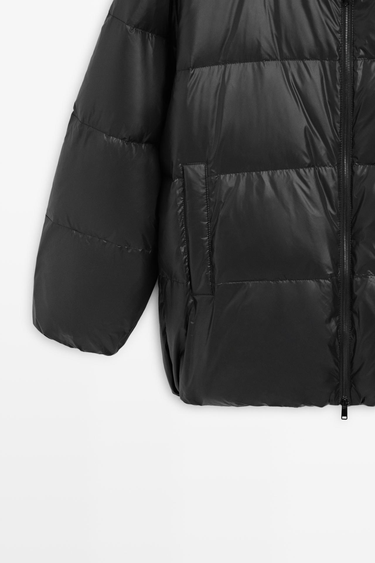 Down jacket with detachable knit bib detail — BLACK