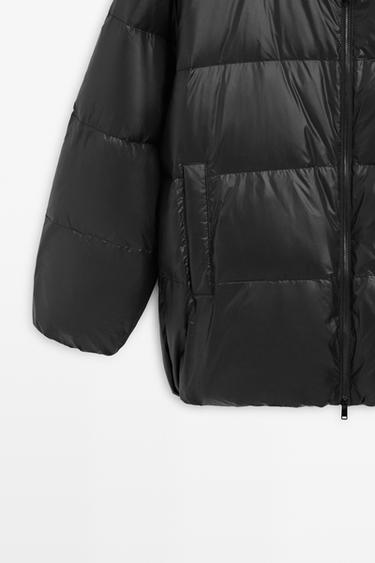 Down jacket with detachable knit bib detail — BLACK 7