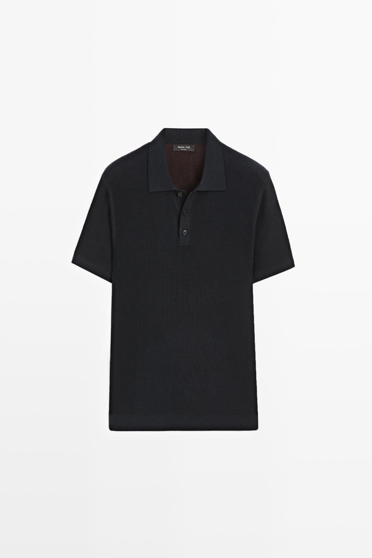 100% cotton textured contrast polo shirt — NAVY BLUE