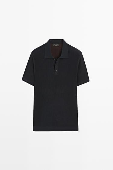 100% cotton textured contrast polo shirt — NAVY BLUE 2