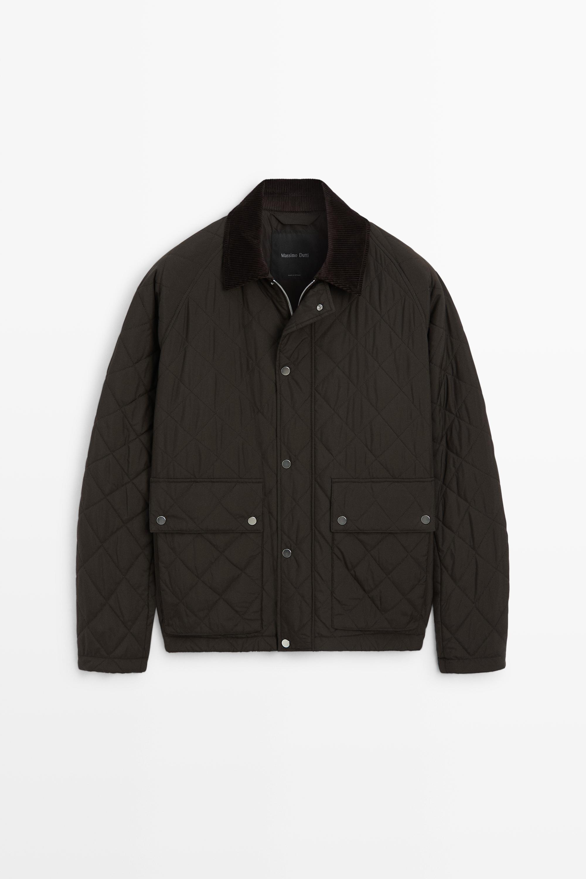 Quilted jacket with corduroy collar