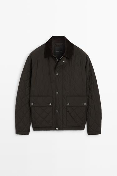 Quilted jacket with corduroy collar — BROWN MARL 2