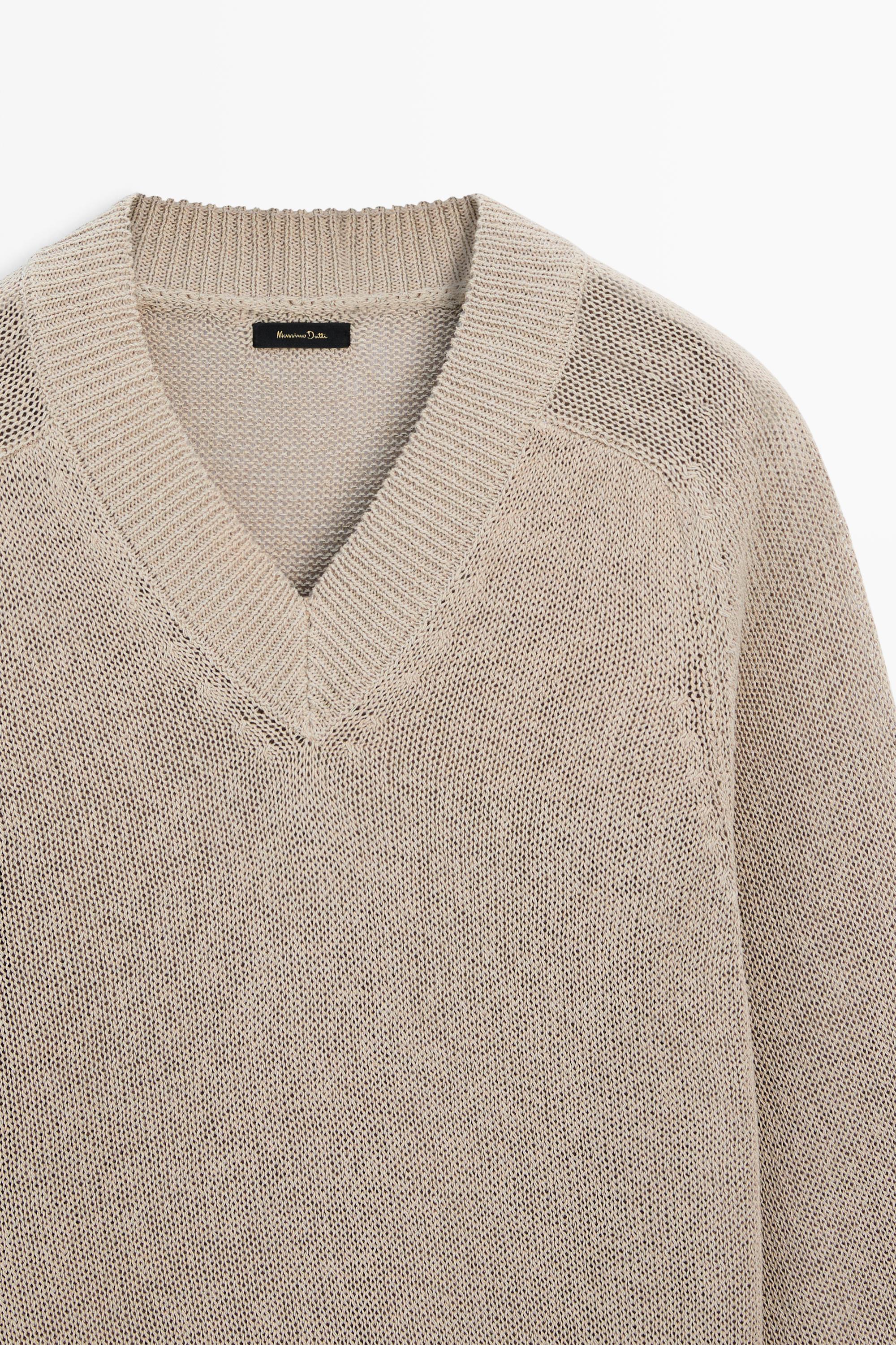Cotton blend V-neck knit sweater — MINK