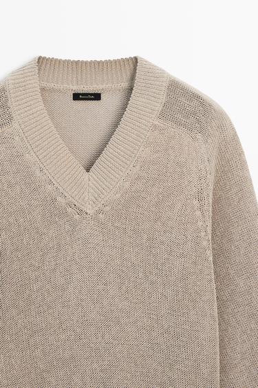 Cotton blend V-neck knit sweater — MINK 4