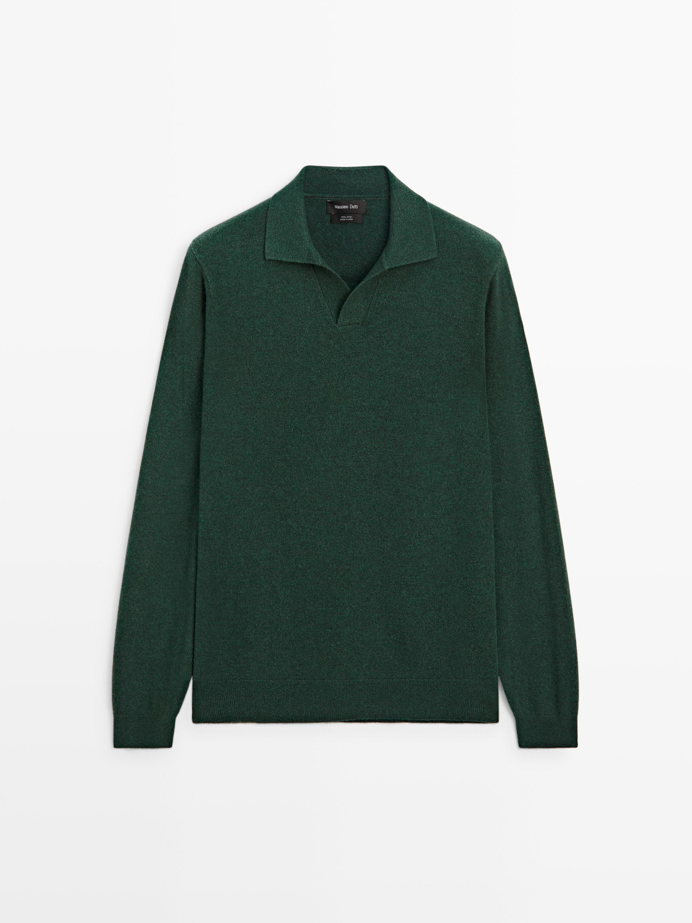 100% wool V-neck knit polo sweater