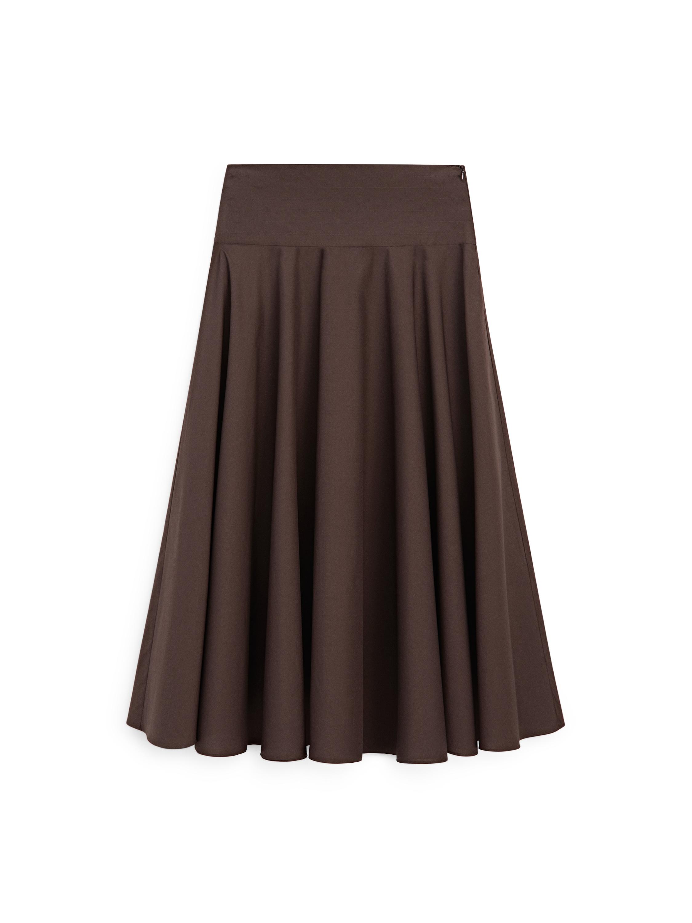 Midi skirt with sash belt and seam details — BROWN