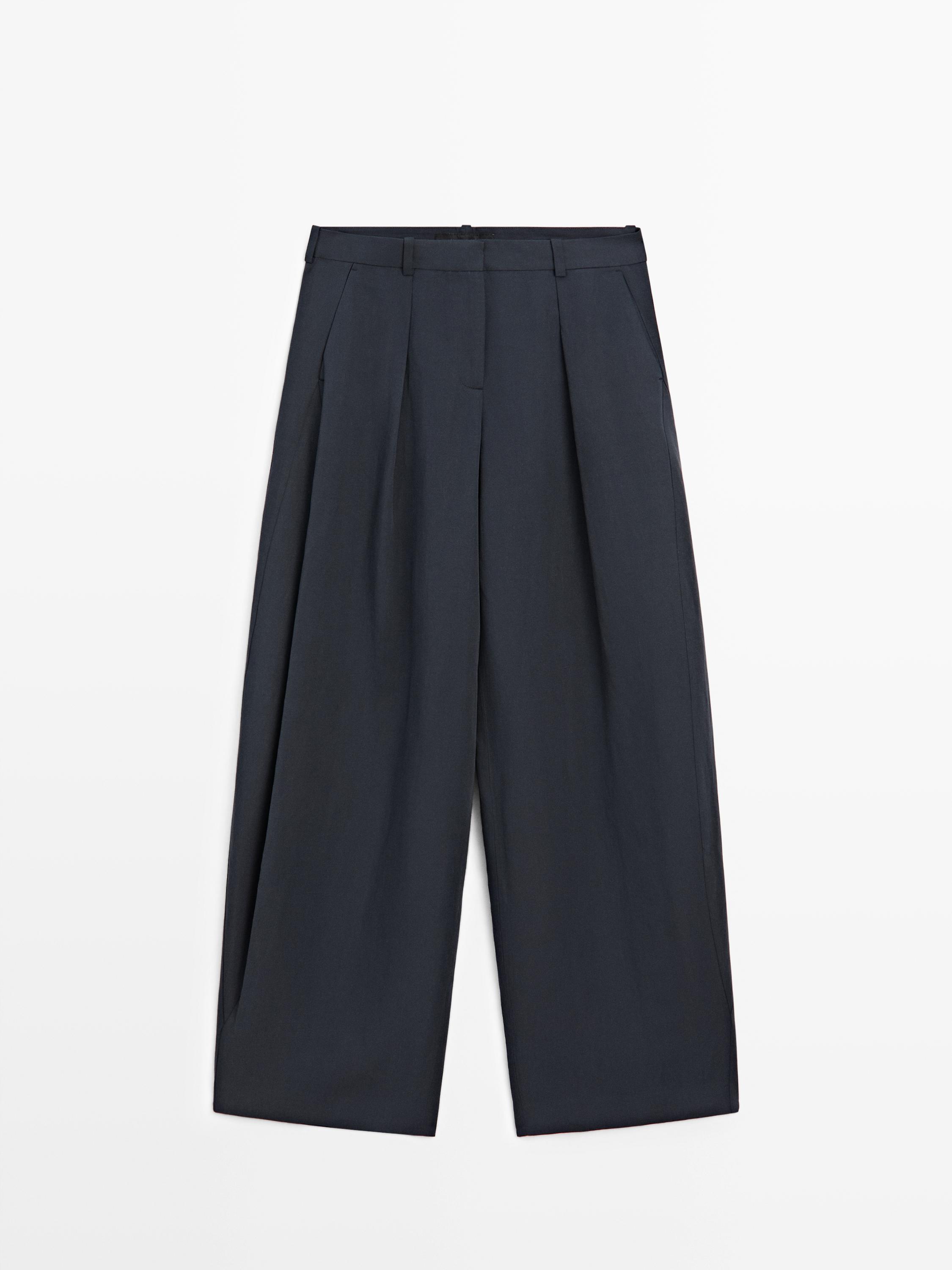 Flowing trousers with darts — NAVY BLUE