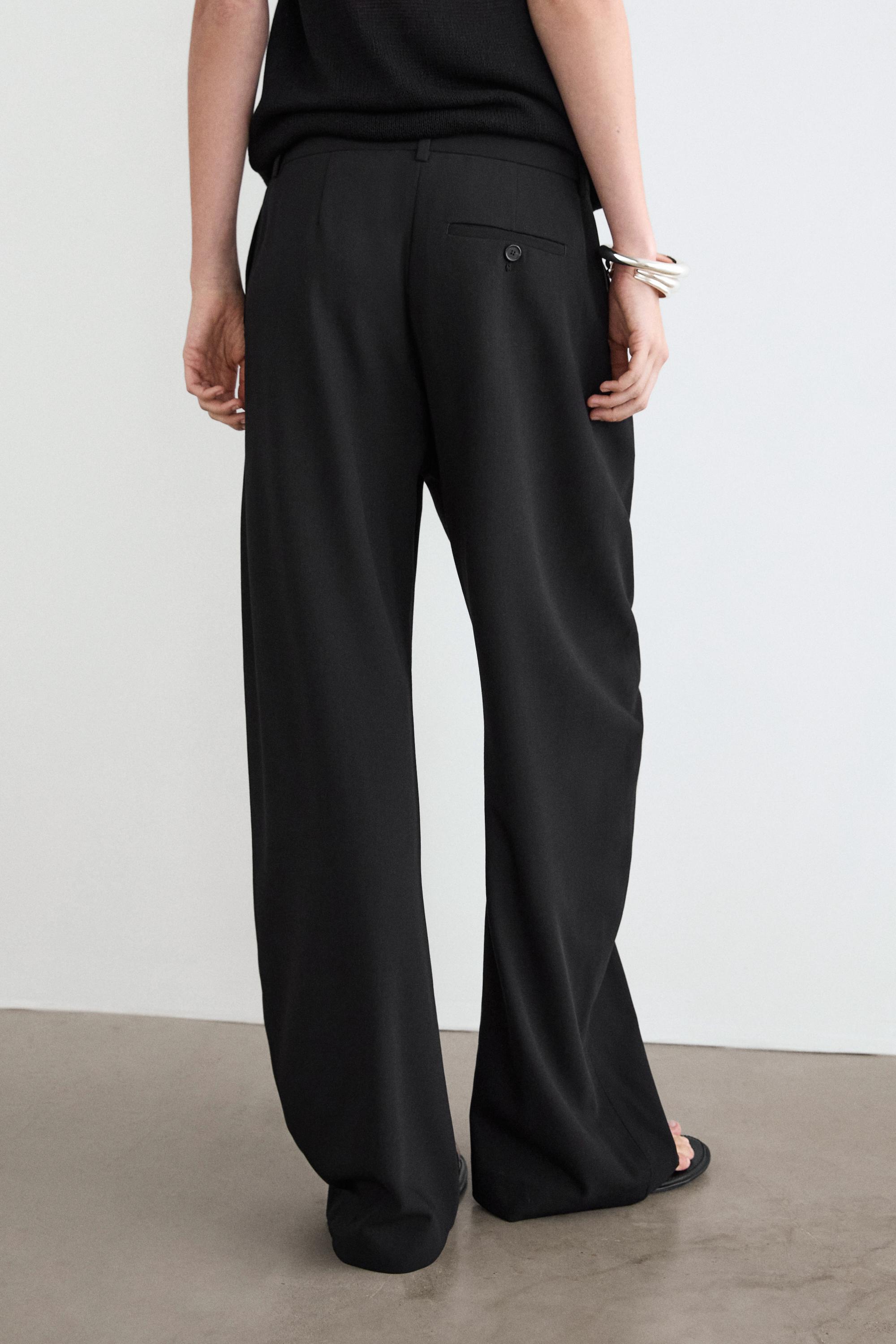 Wool blend trousers with seam detail — BLACK