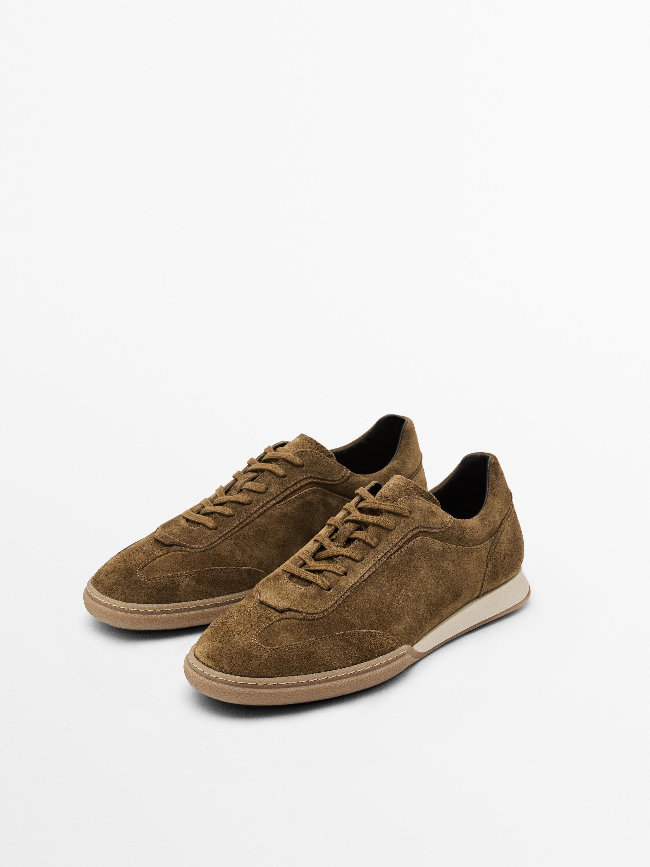 Split leather trainers with contrast soles