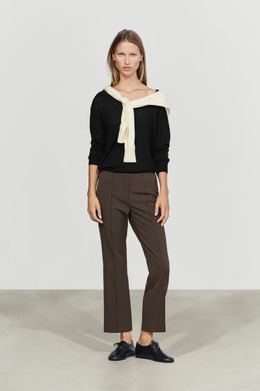Wool-blend kick flare pants — BROWN 3