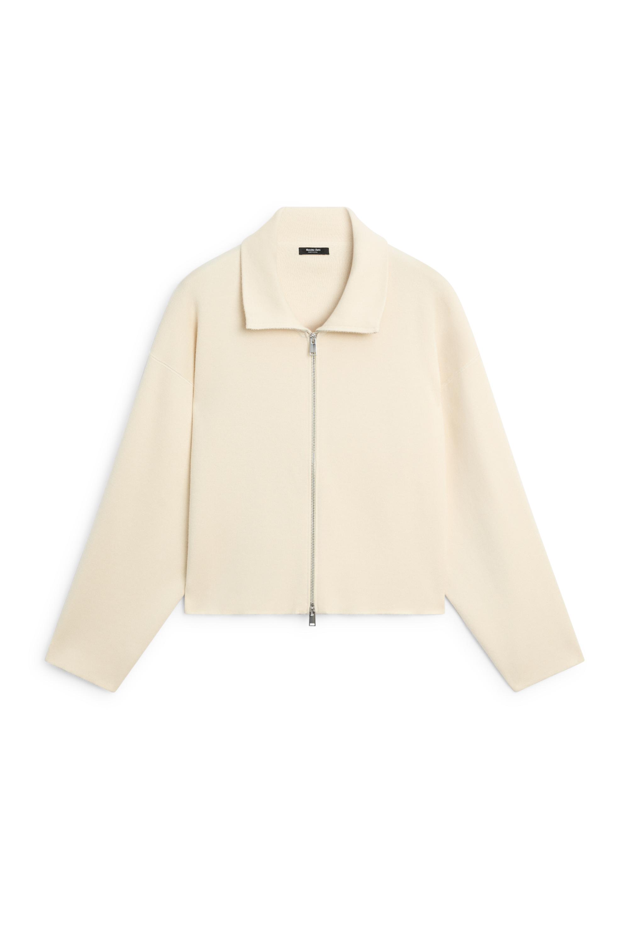 Cotton knit zip-up jacket — Vanilla