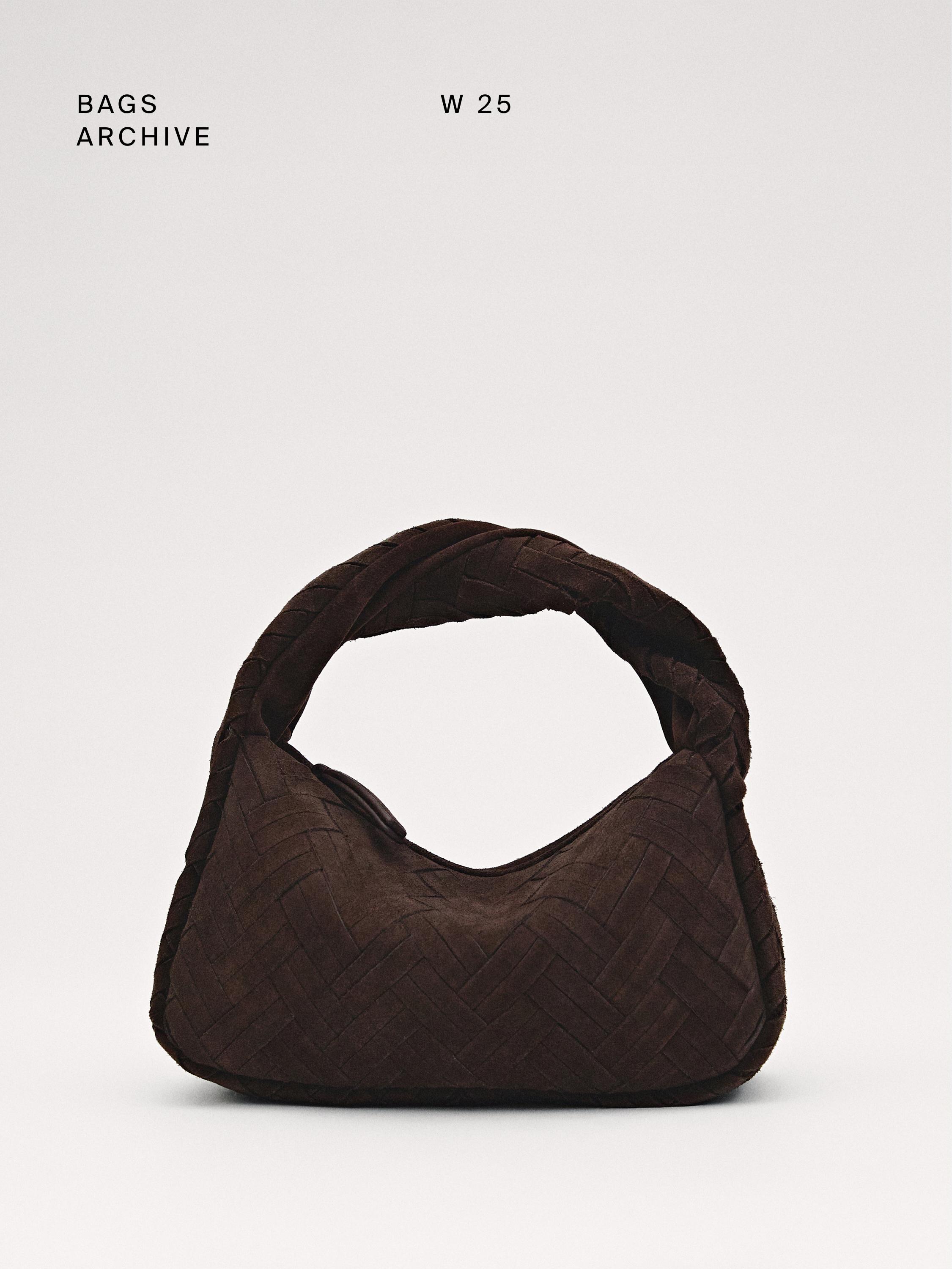 Split suede braided handbag