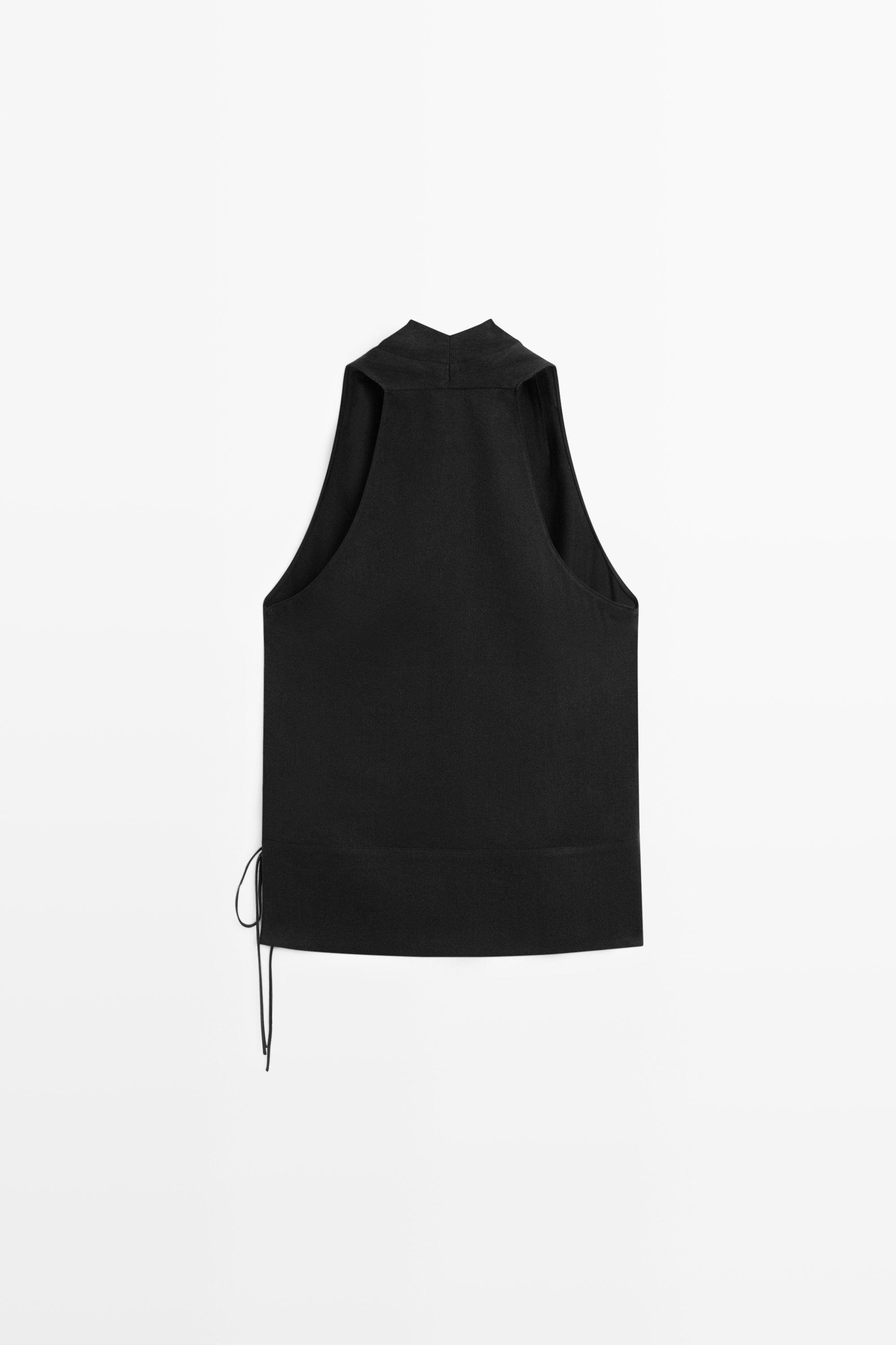 Draped surplice top with corset belt detail · Black · Shirts