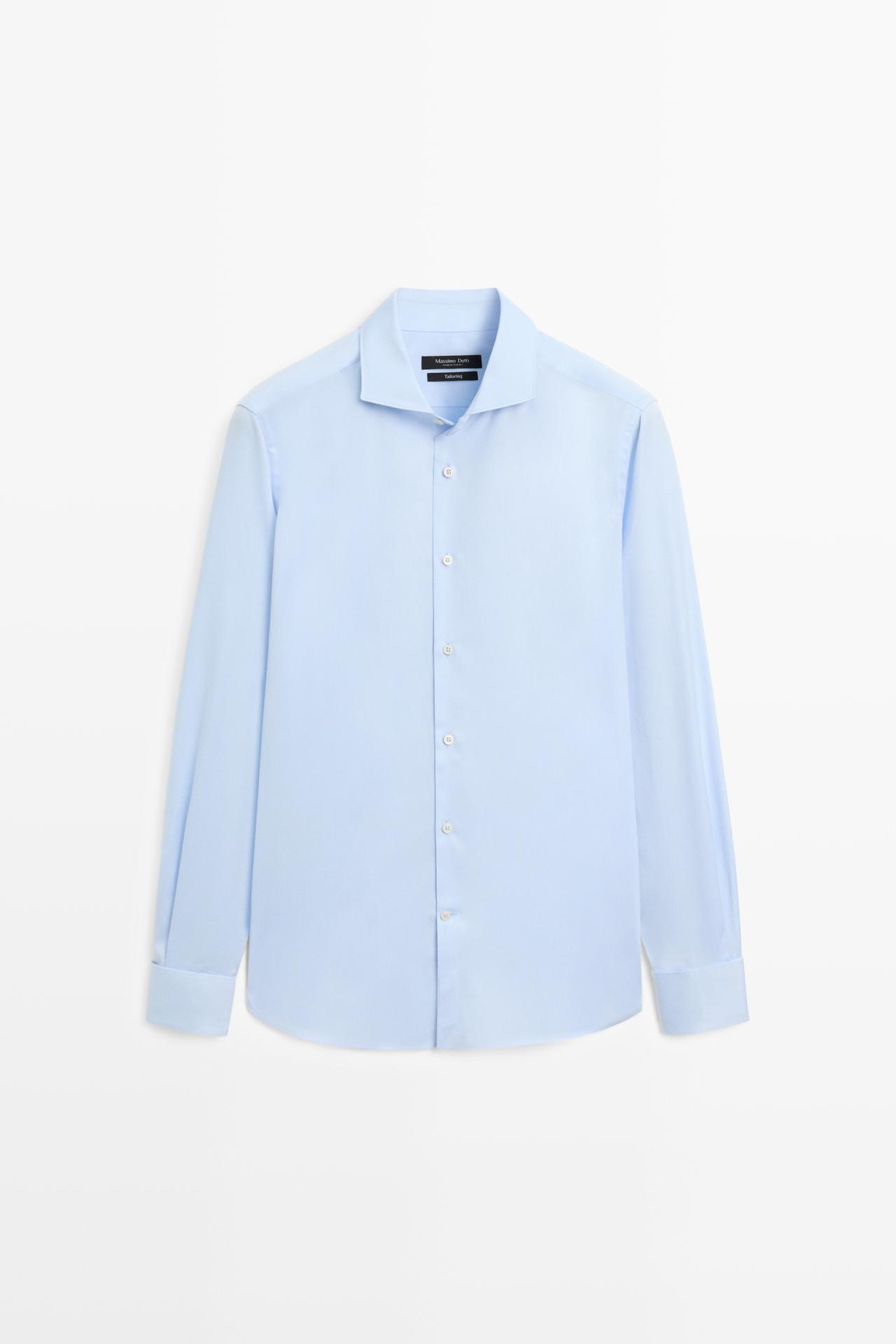 Slim fit 100% cotton shirt with double cuffs — Light blue
