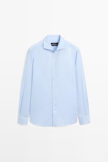 Slim fit 100% cotton shirt with double cuffs — Light blue 2