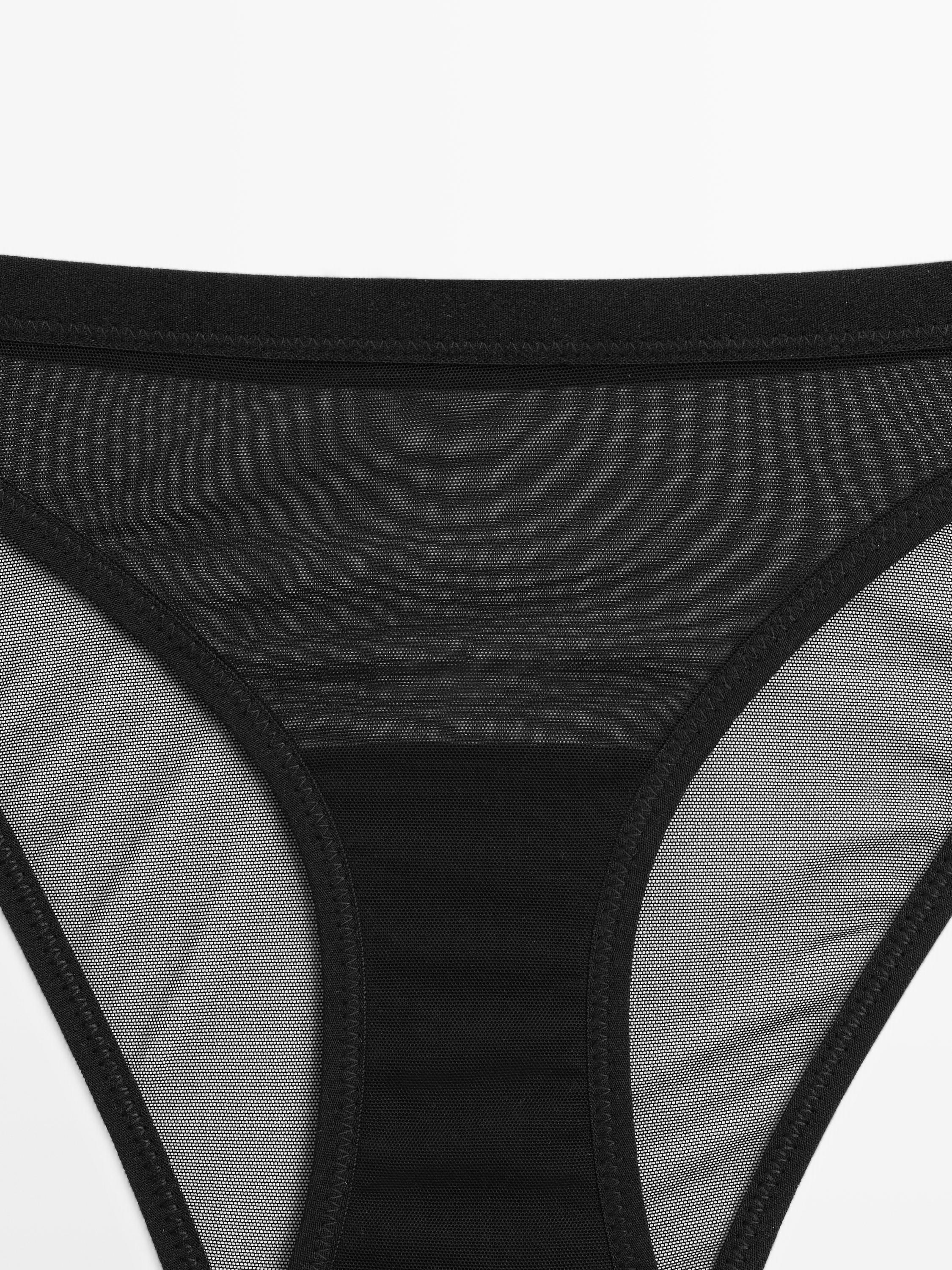 Semi-sheer mesh briefs — BLACK