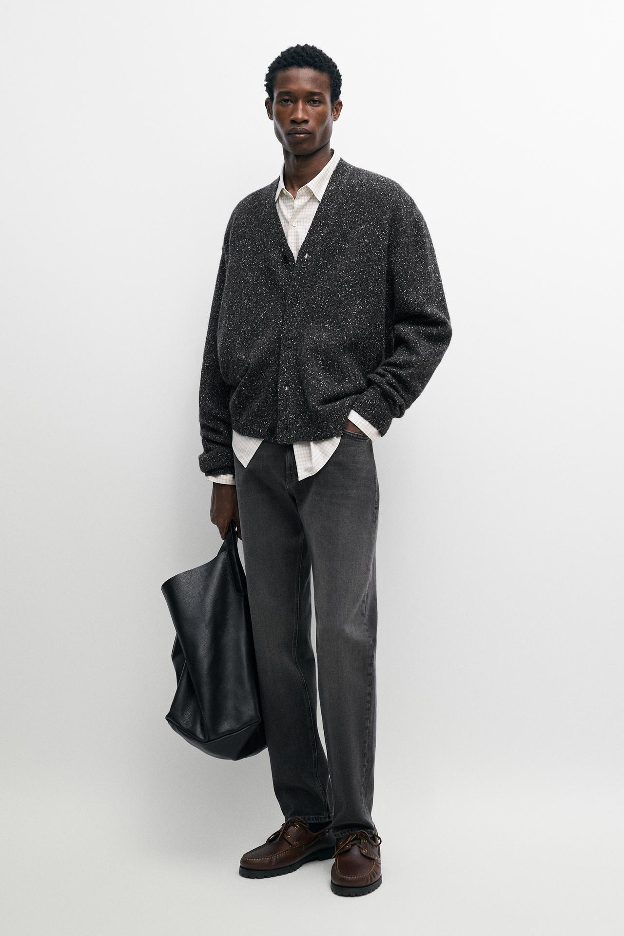 Marled knit cardigan with wool — CHARCOAL