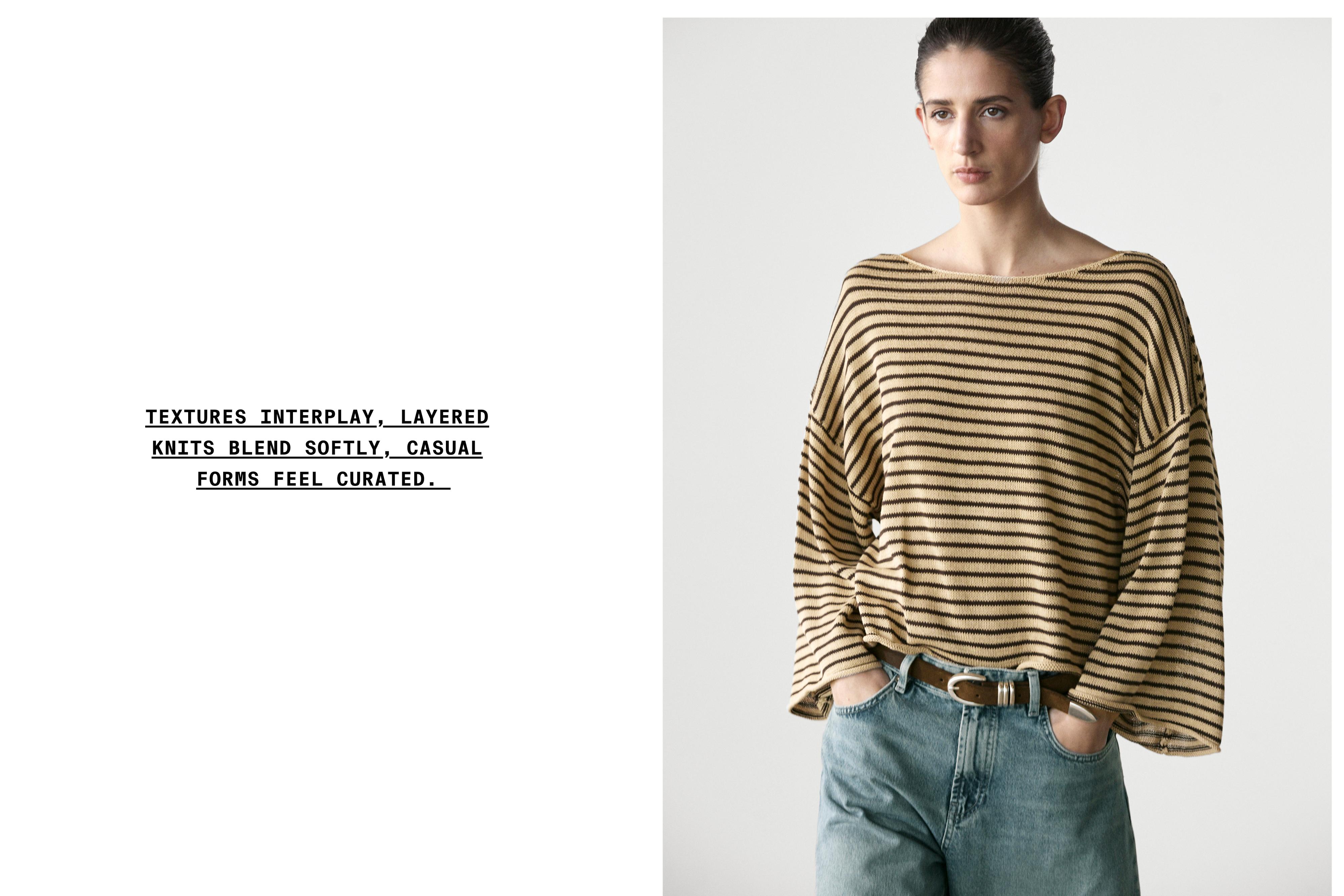 100% cotton striped knit sweater — OCHRE
