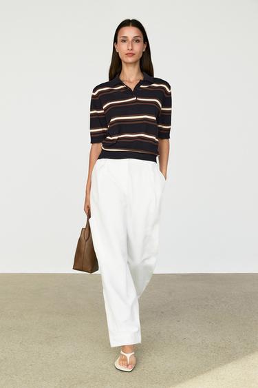 100% Cotton Striped Knit Polo — NAVY BLUE 1