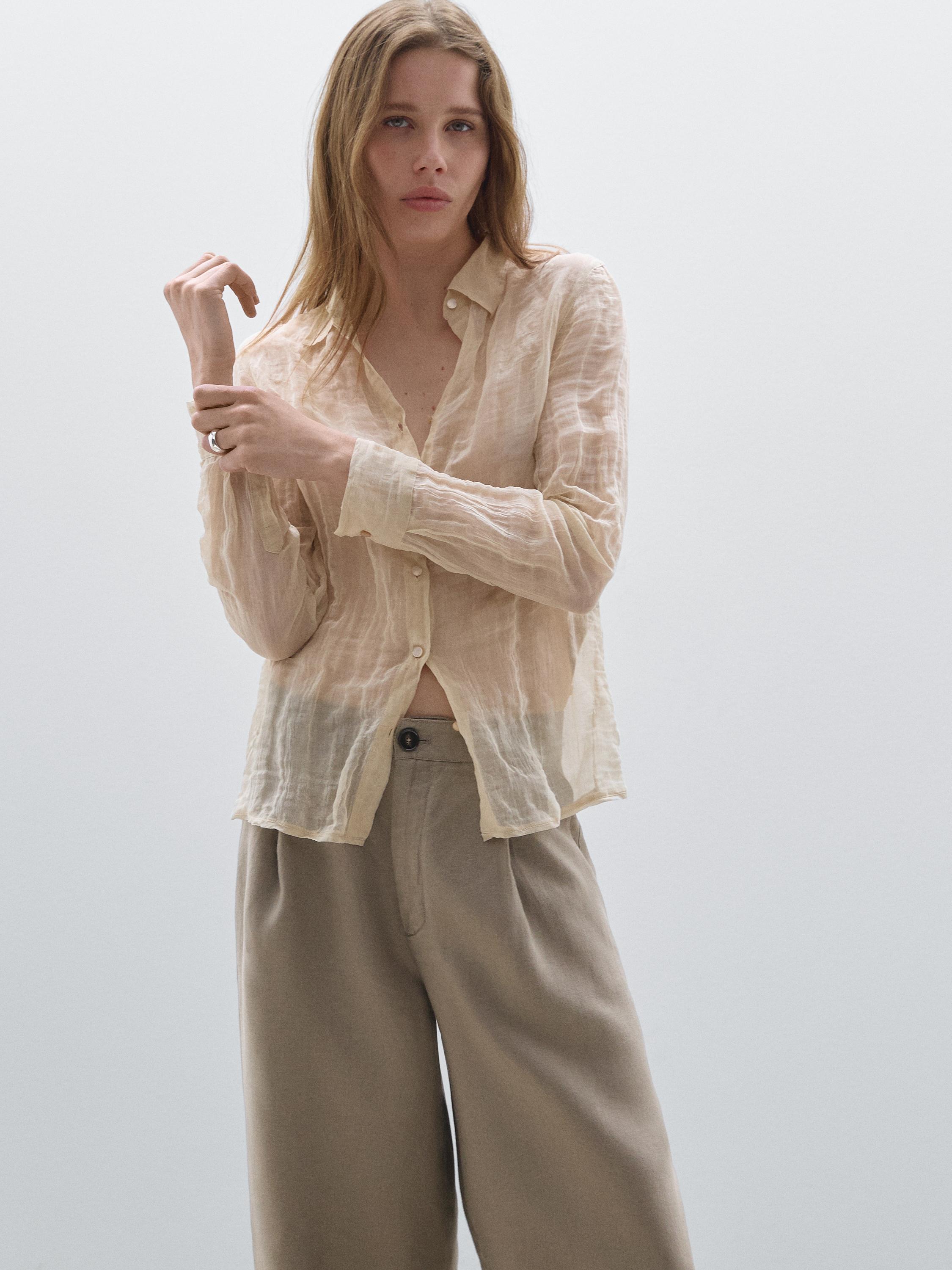 Pantalon taille mi-haute wide lin