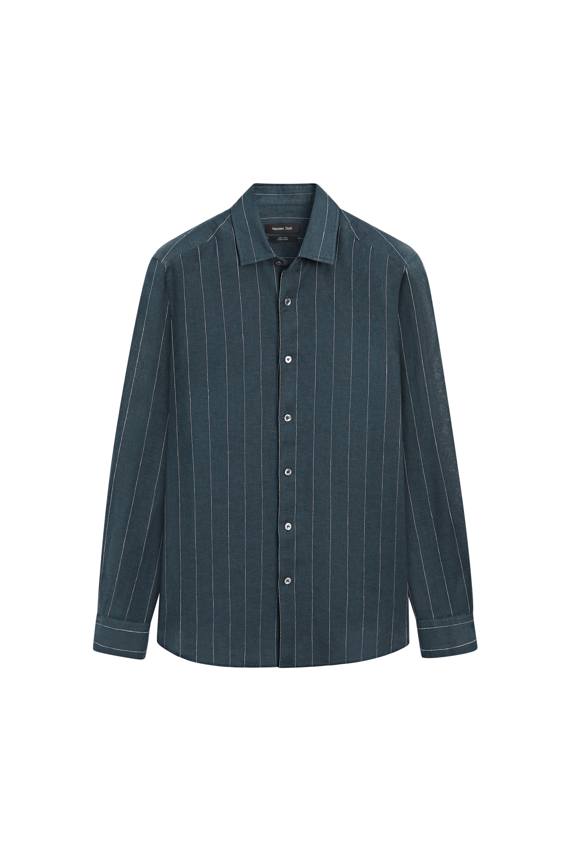 Massimo Dutti Regular fit çizgili %100 keten gömlek görsel 6