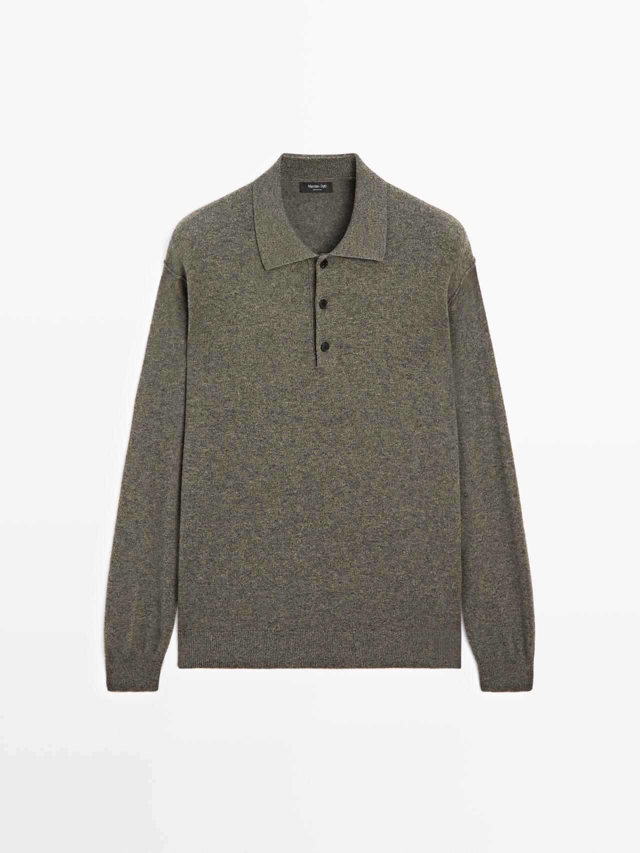 Massimo Dutti - Herre - Striktrøje I Yakuldblanding Med Polokrave - Grøn - M