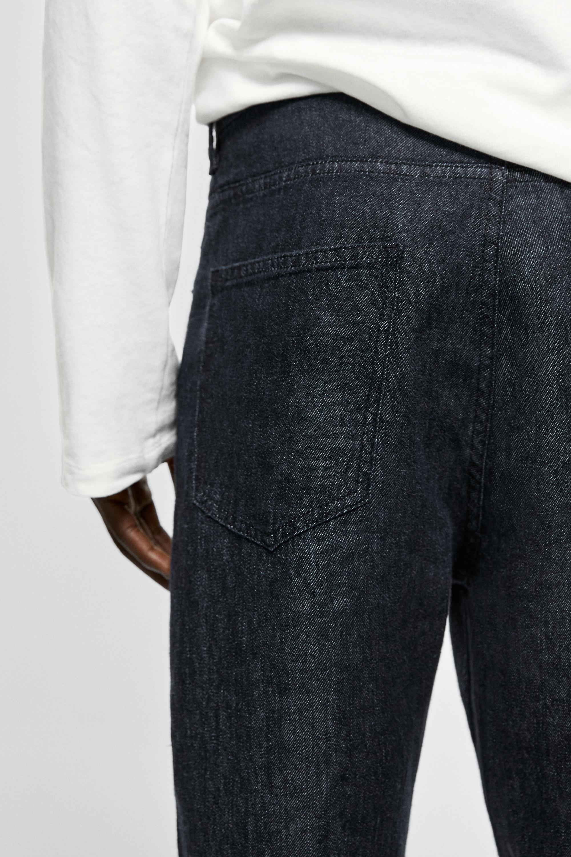 Straight-leg linen denim-effect pants — NAVY BLUE
