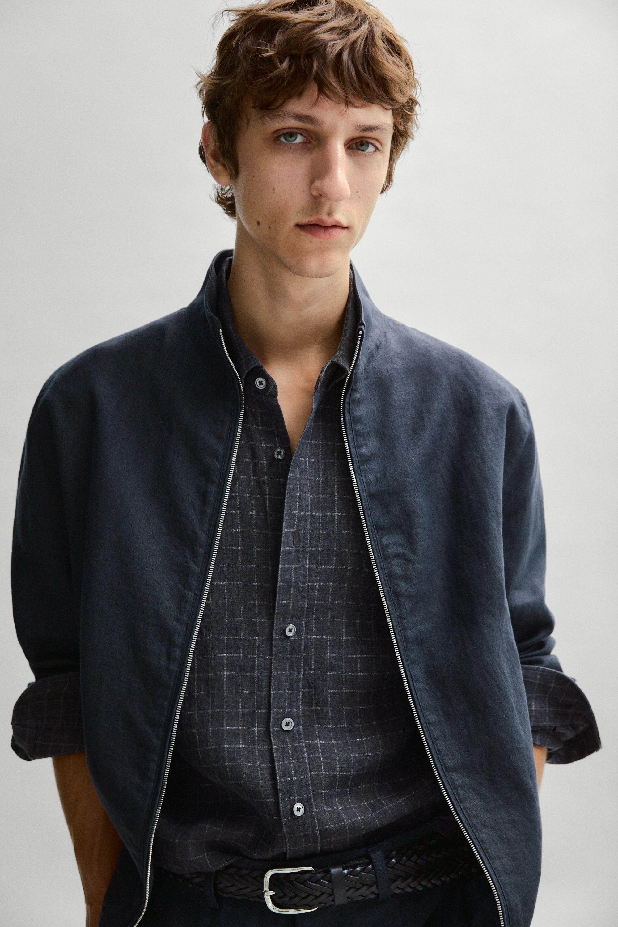 100% linen regular fit check shirt — LEAD