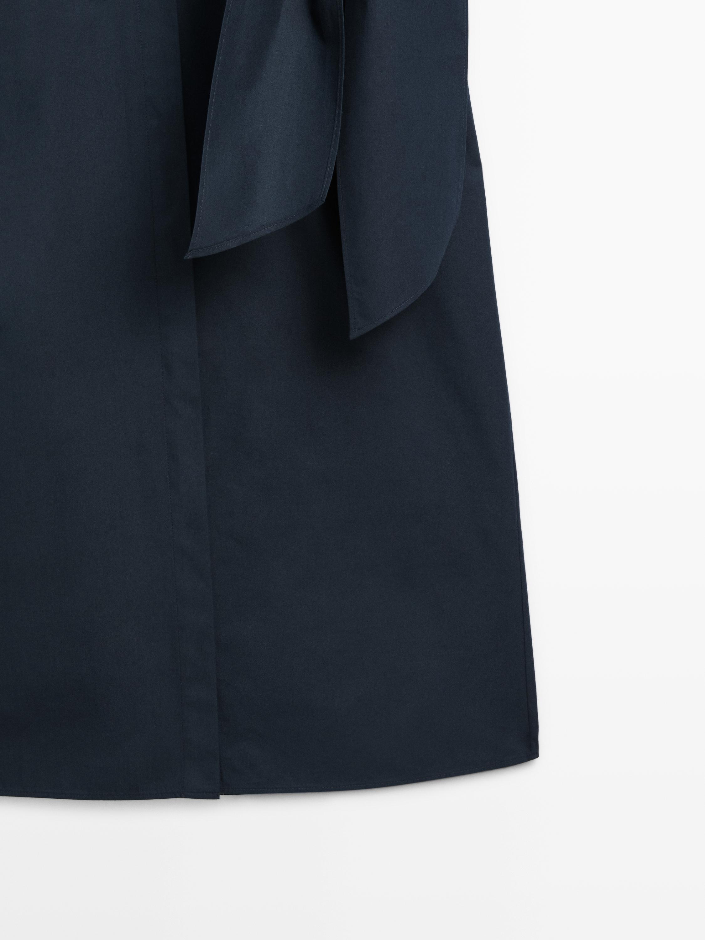 Midi shirt dress with scarf detail — BLUE