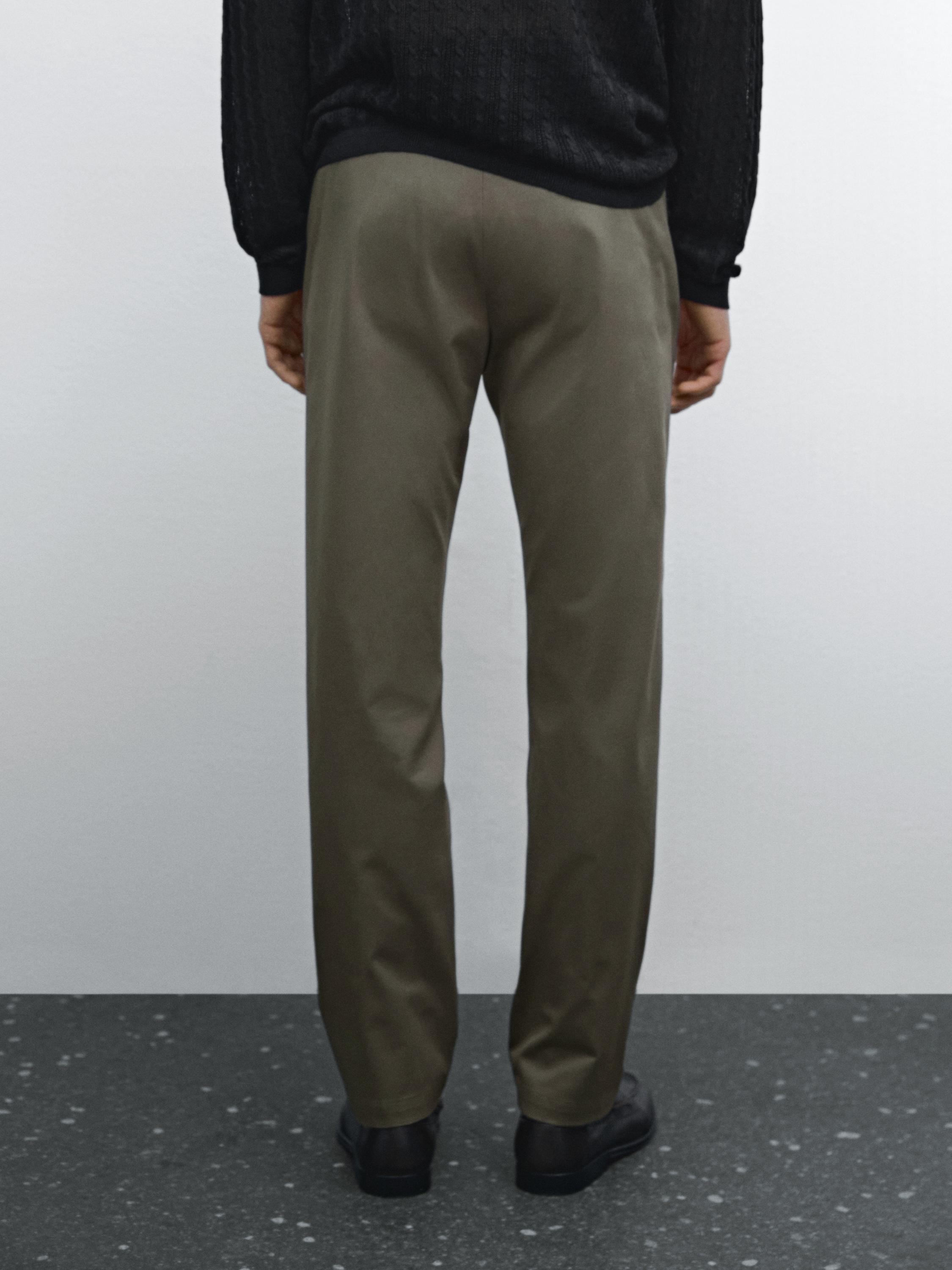 Cotton blend slim fit trousers