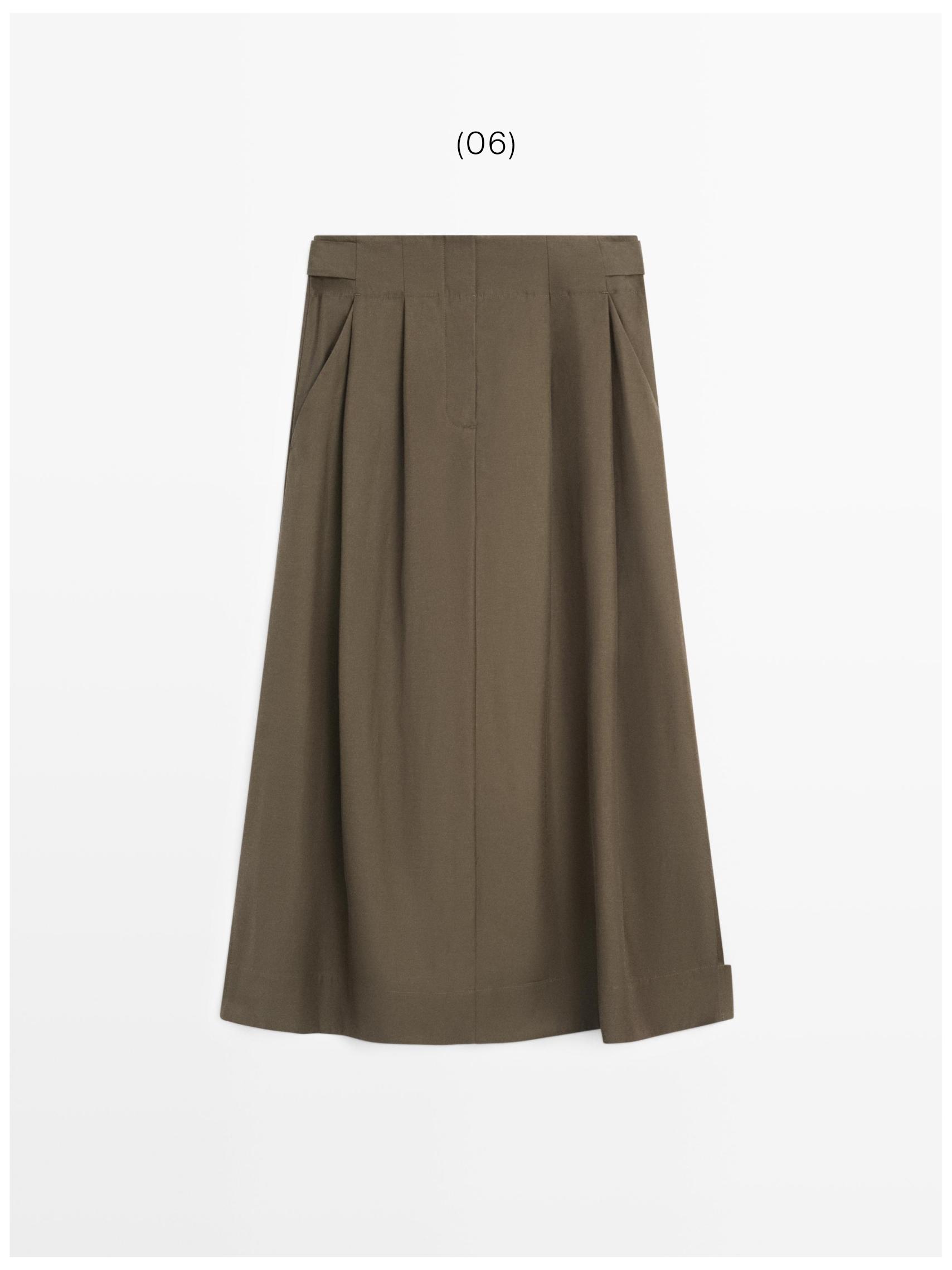 Midi skirt with box pleats — KHAKI