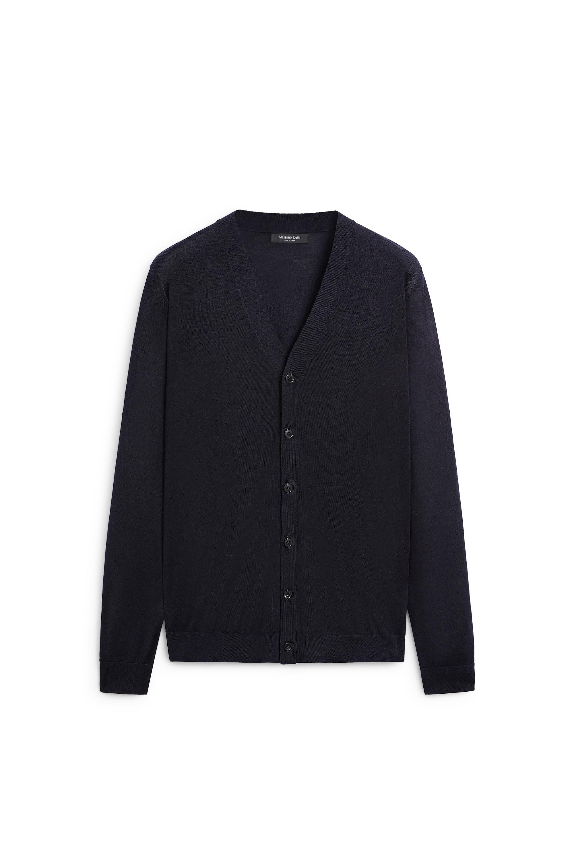 Merino wool button-up cardigan — NAVY BLUE