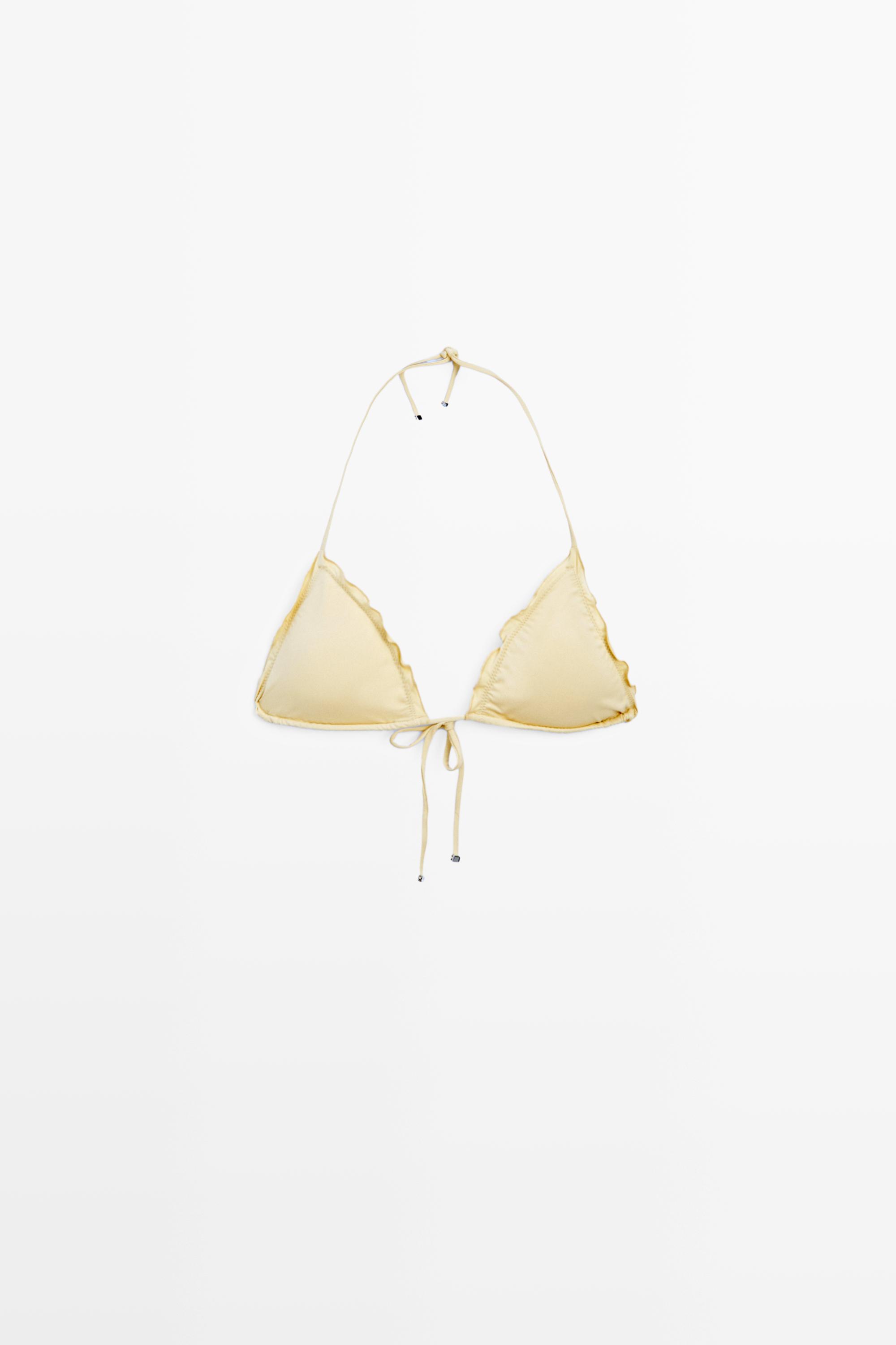 Ruffled triangle bikini top — Vanilla