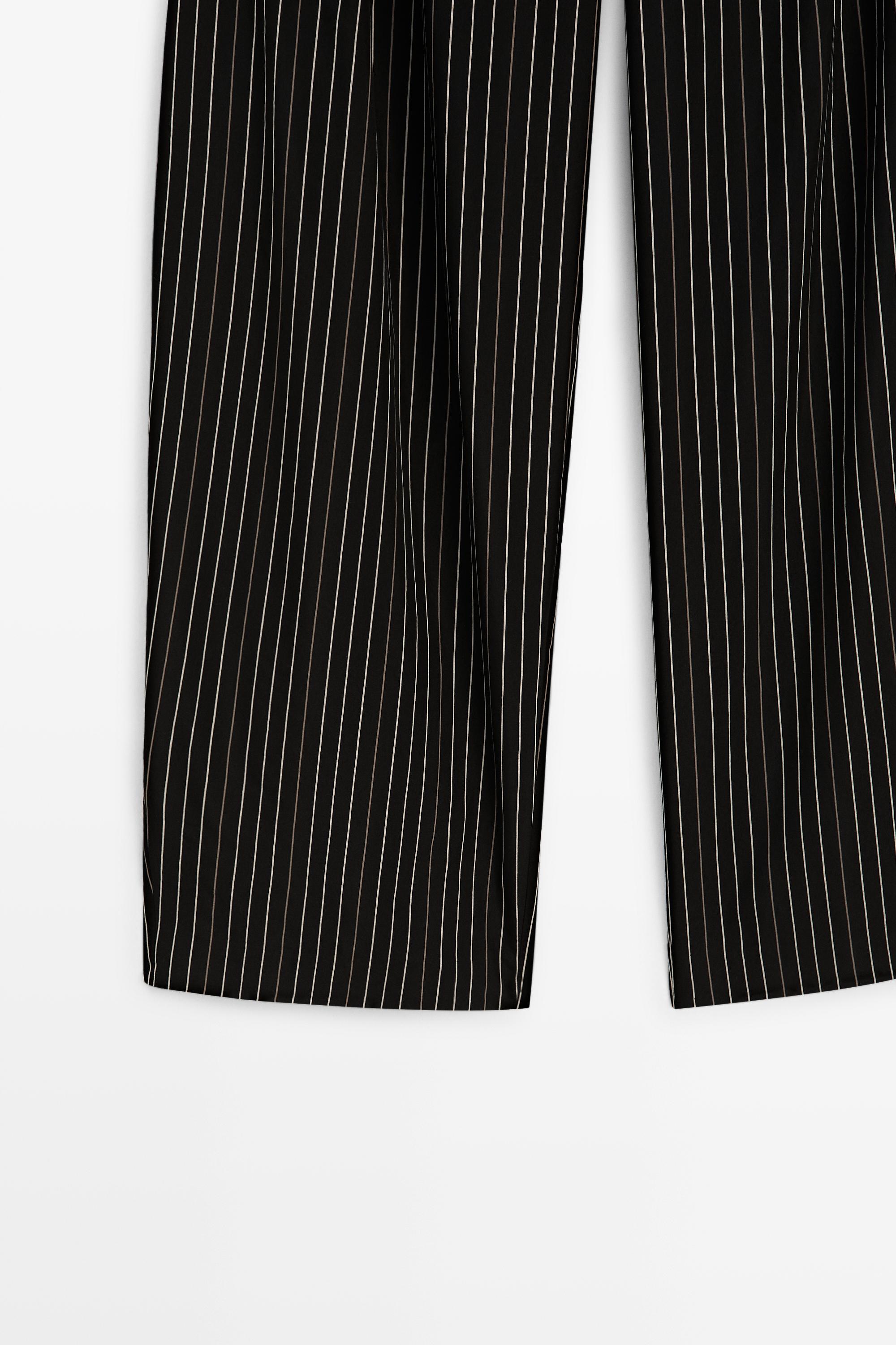 Striped barrel fit pants with scarf detail — BLACK