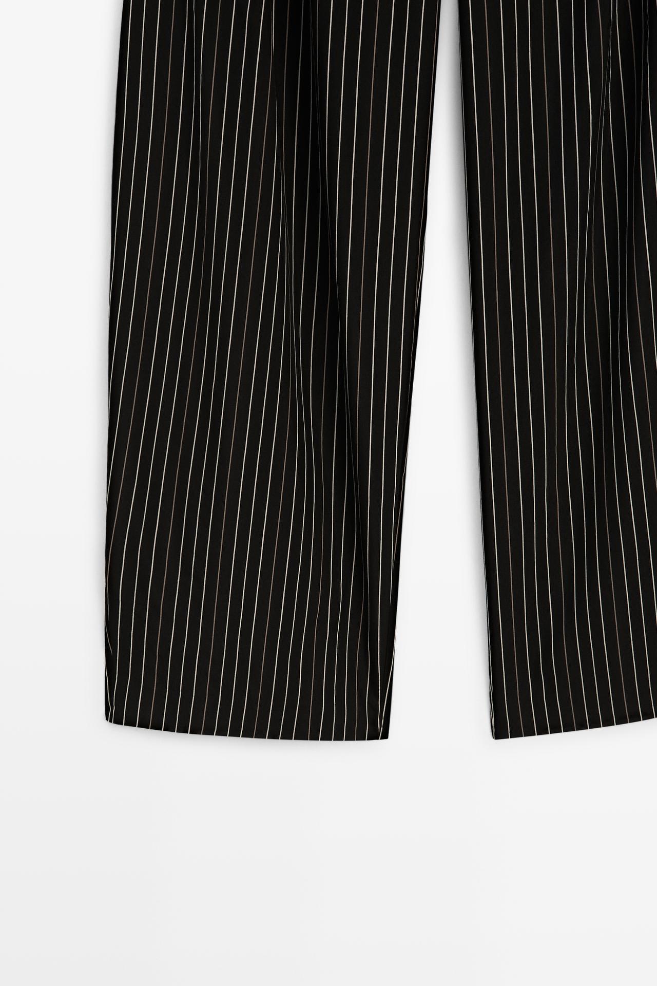 Striped barrel fit pants with scarf detail — BLACK