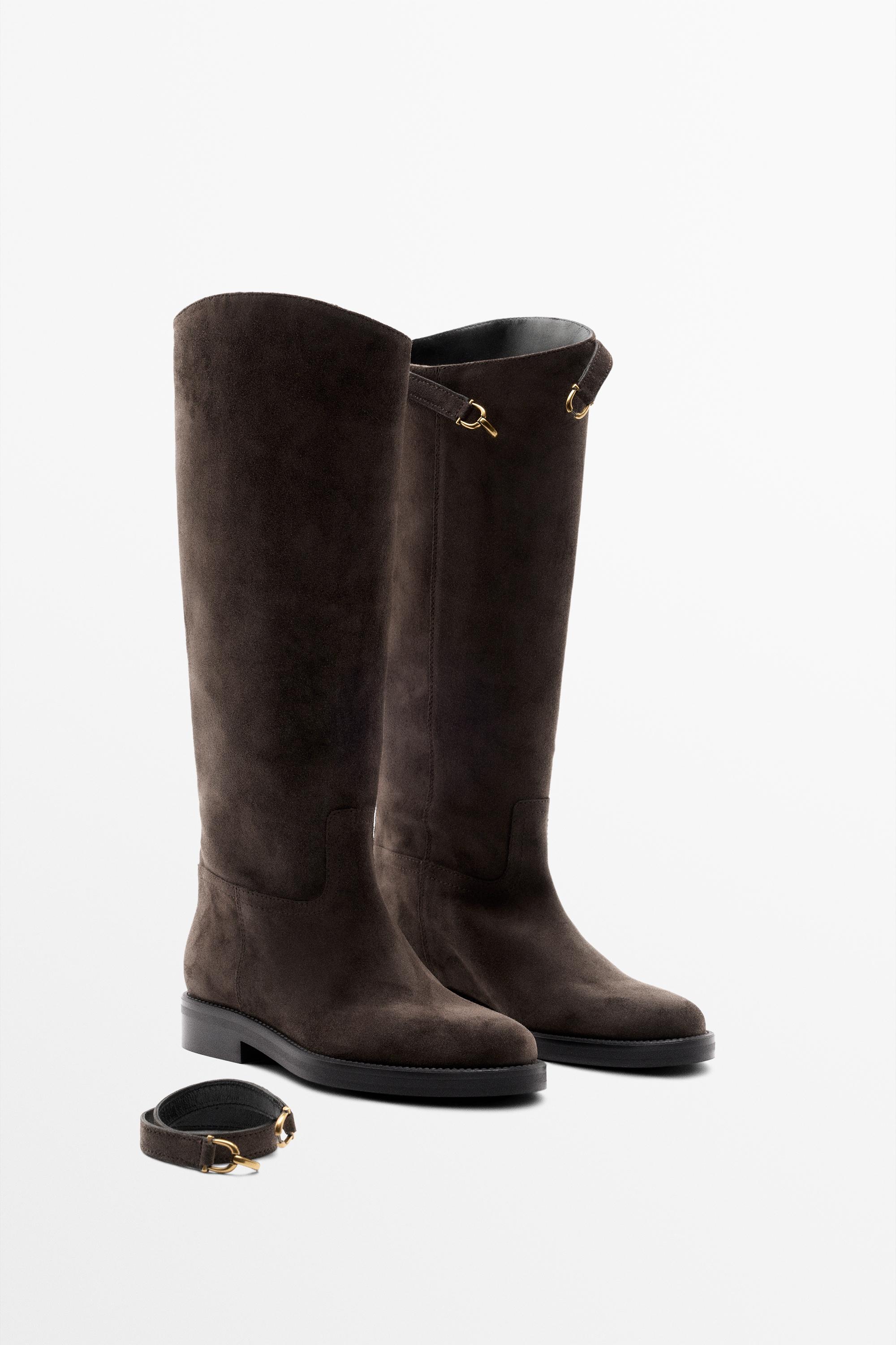 Split suede leather equestrian boot — BROWN