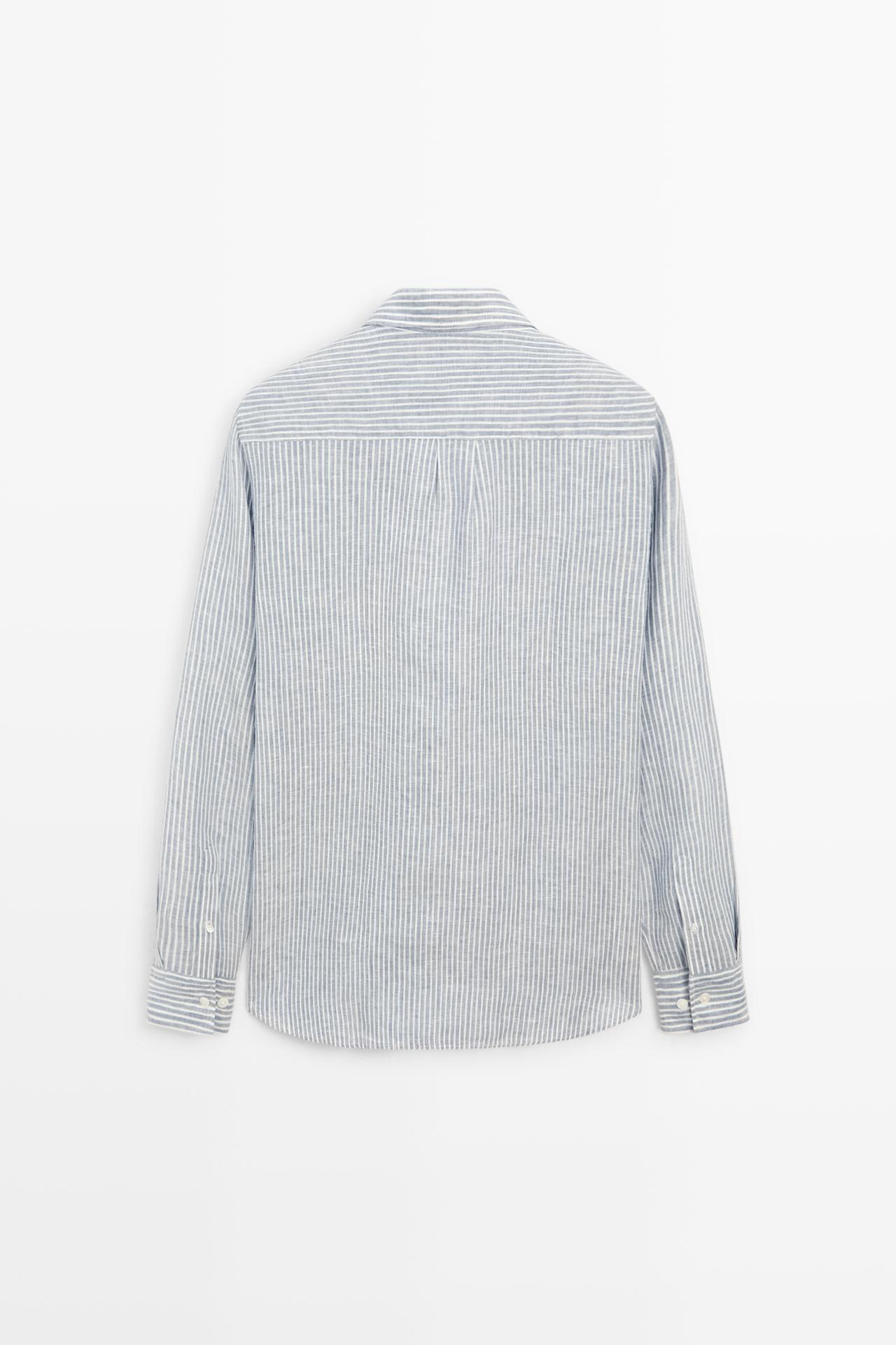 100% linen regular fit striped shirt — SKY BLUE