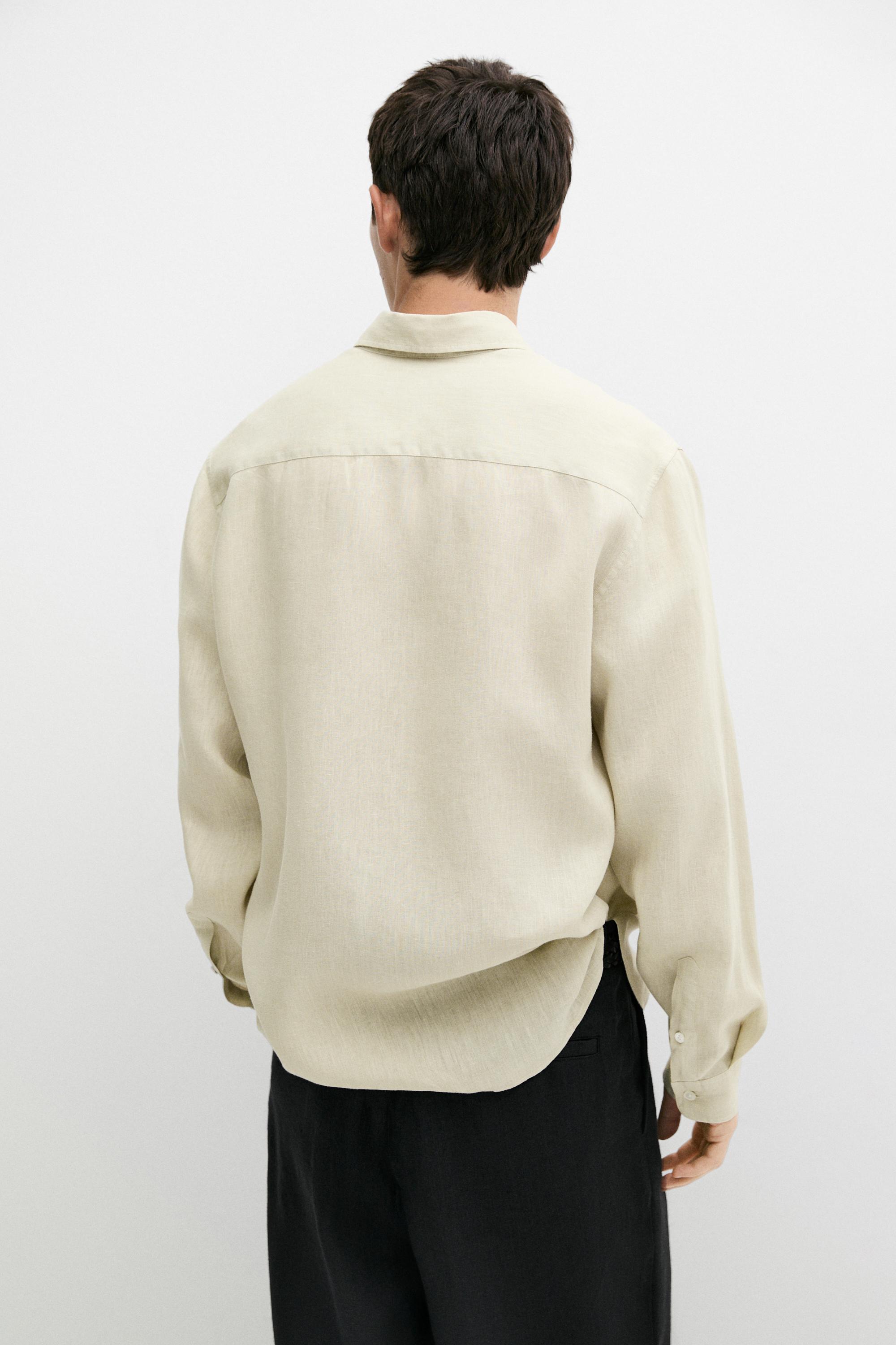 Slim fit 100% linen shirt — PALE GREEN