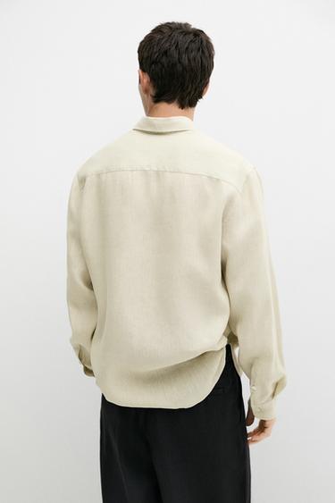 Slim fit 100% linen shirt — PALE GREEN 5