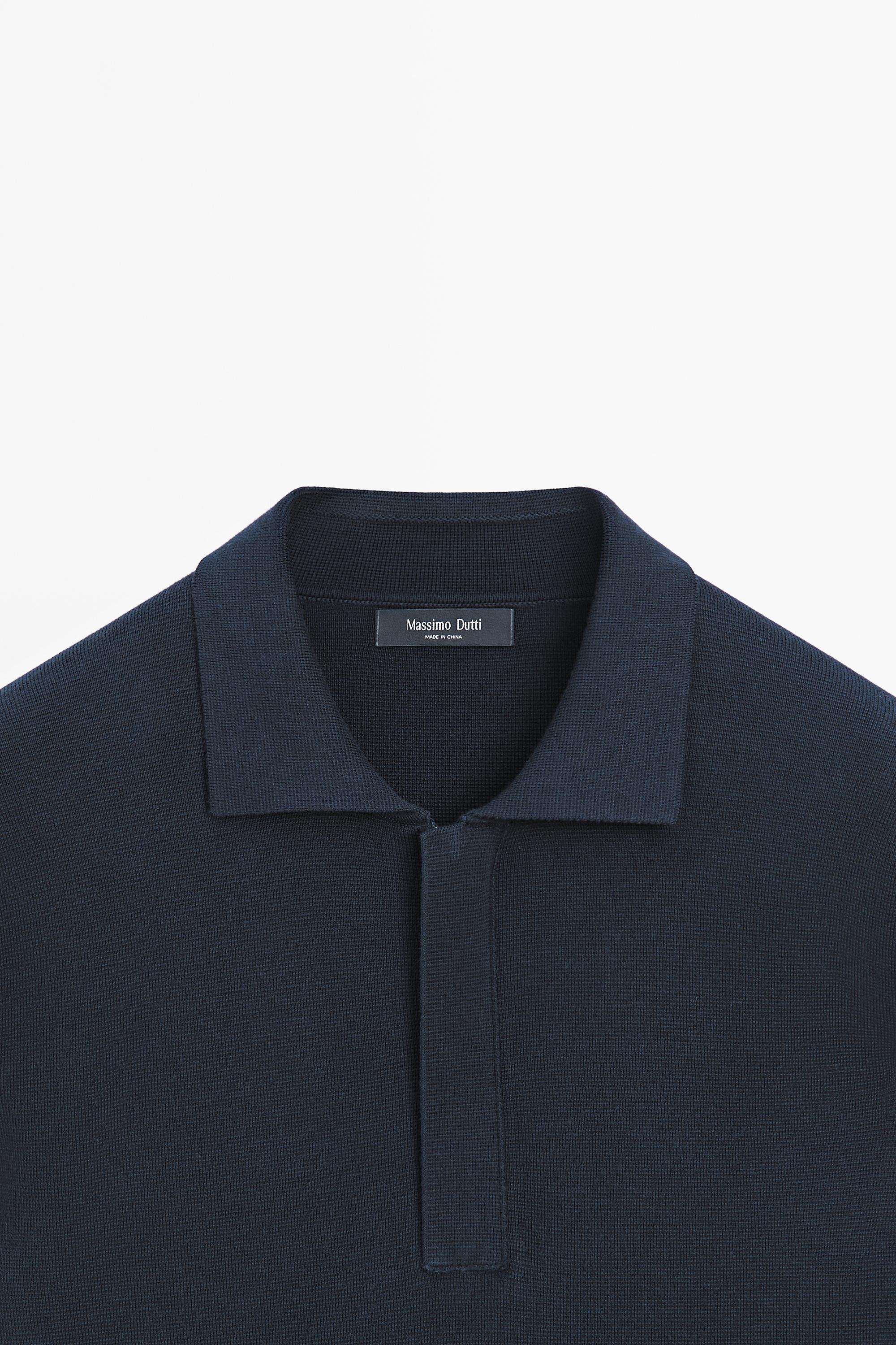 Cotton blend zip-up knit polo sweater — NAVY BLUE