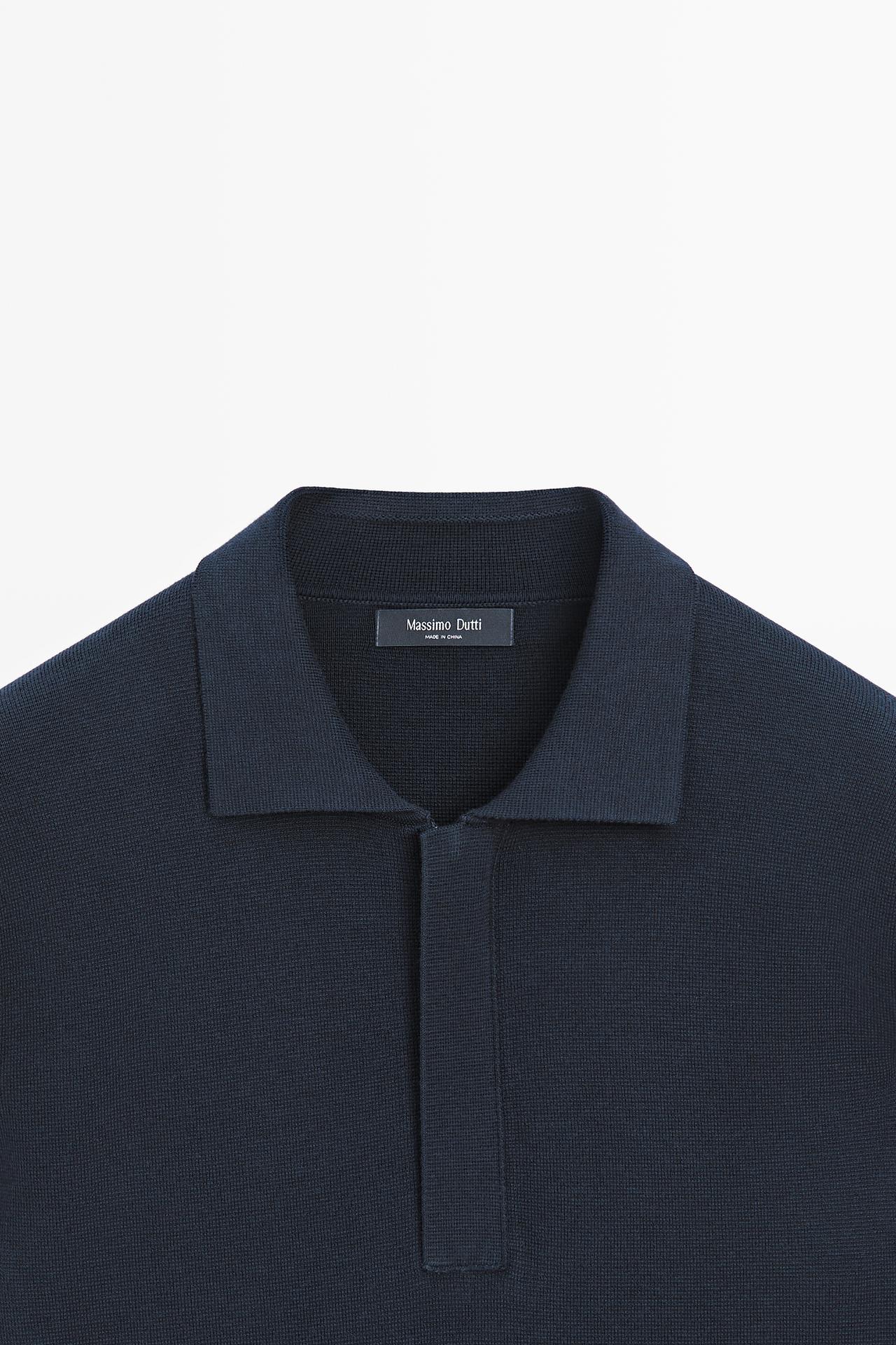 Cotton blend zip-up knit polo sweater — NAVY BLUE