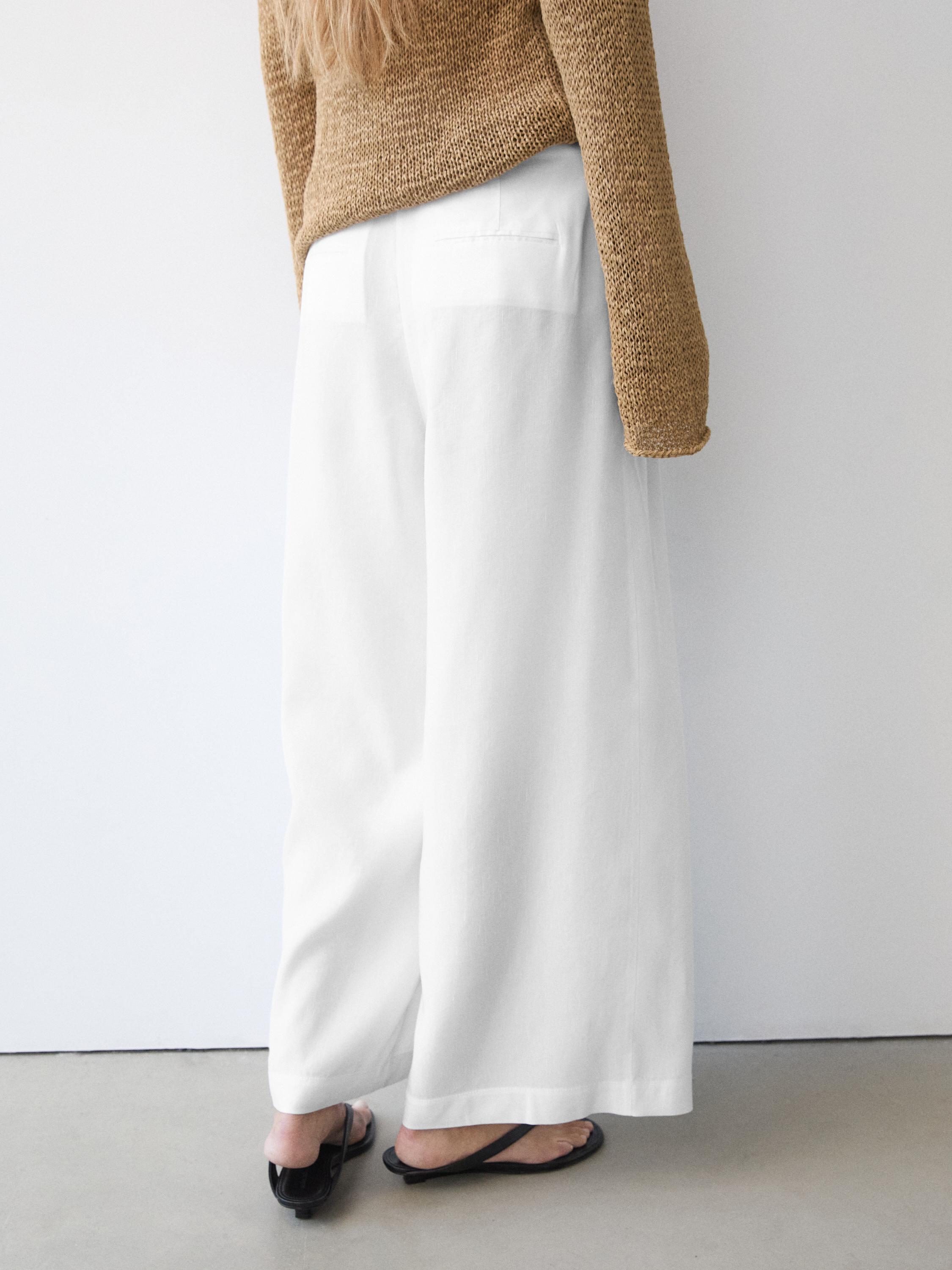 Flowing linen blend trousers — Off white