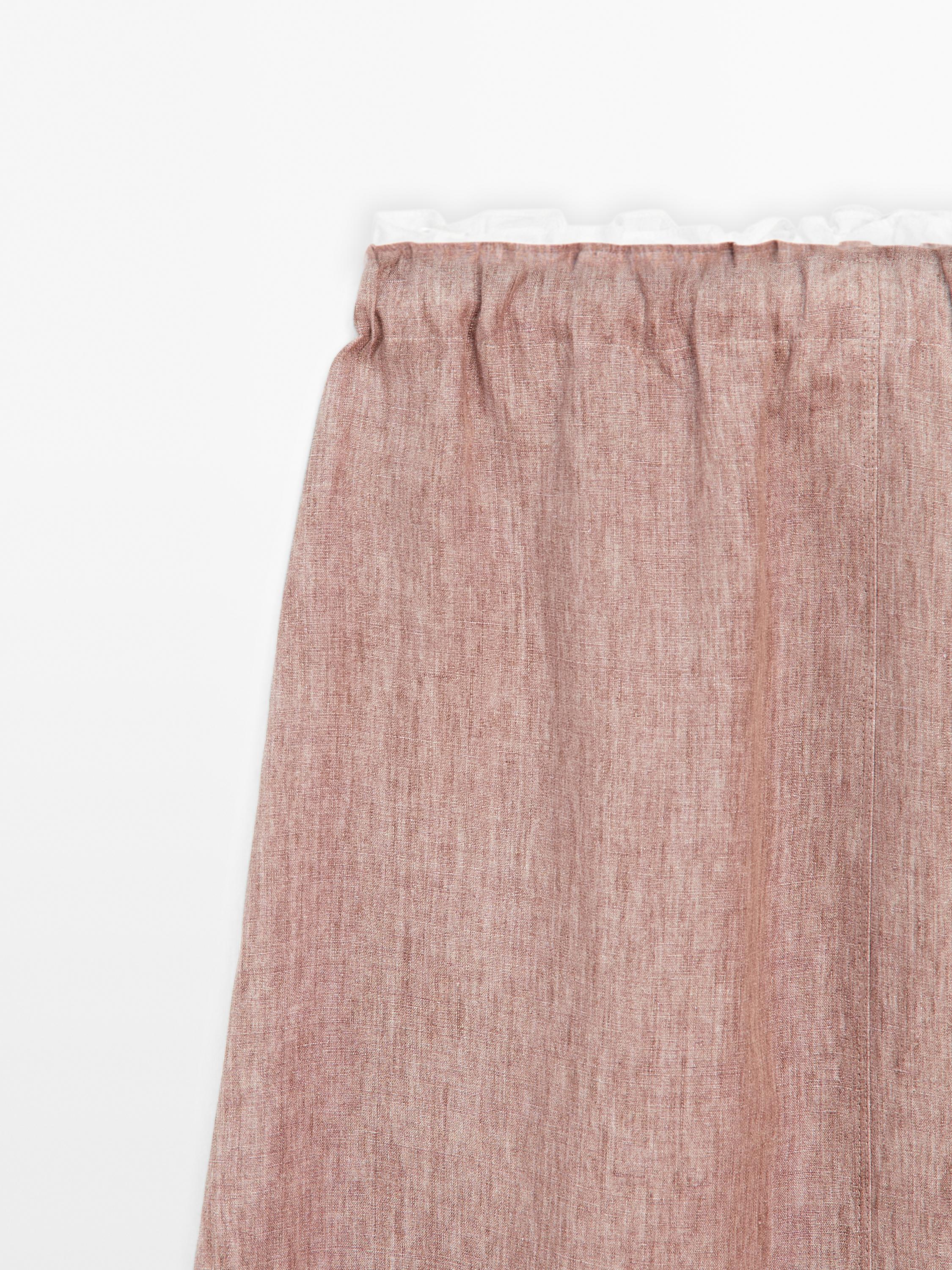 100% linen elasticated midi skirt