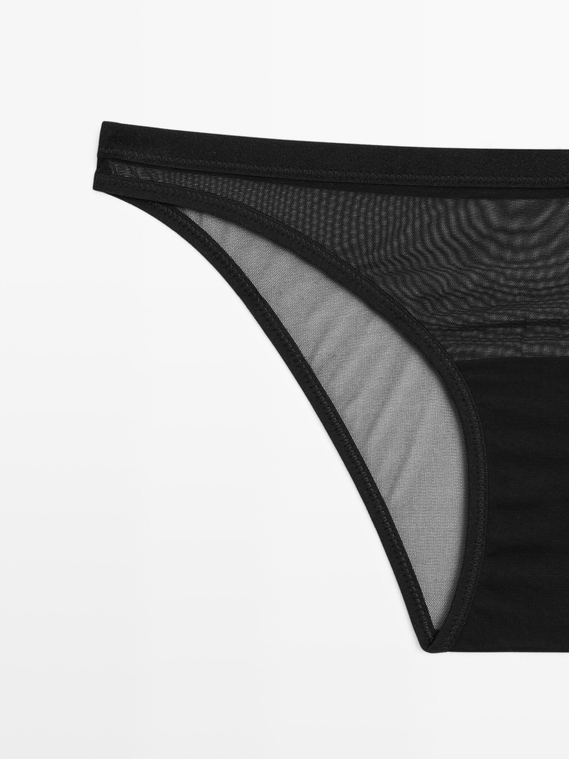 Semi-sheer mesh briefs — BLACK